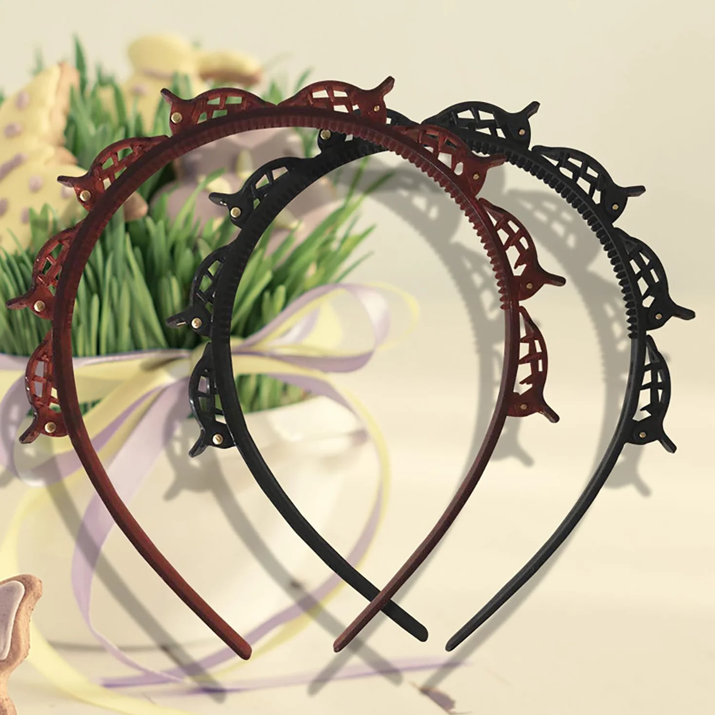 2 cerchietti per capelli con fermagli,Cerchietti con Clip, fermagli per capelli intrecciati, fermagli capelli, Cerchietto a Forcina 2 Pezzi,