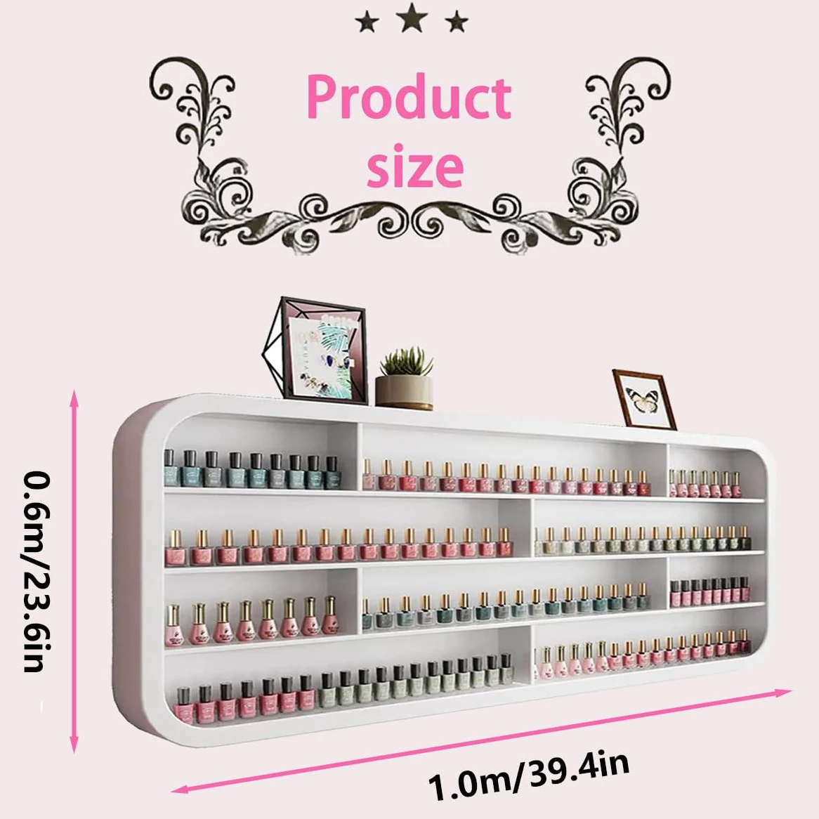 Porta Smalto da Parete, Porta Oli Essenziali, Espositore per Cosmetici Bianco, Mensola da Parete in Legno per Smalto,1.0m