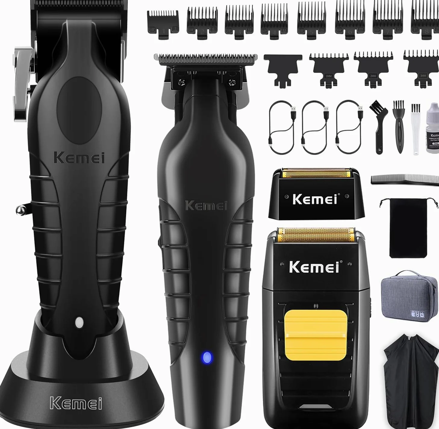 KEMEI Set di tagliacapelli da uomo, tagliacapelli e barba senza fili | Rasoio elettrico con testine di ricambio e reti, set professionale da barbiere per capelli e barba fai da te a casa