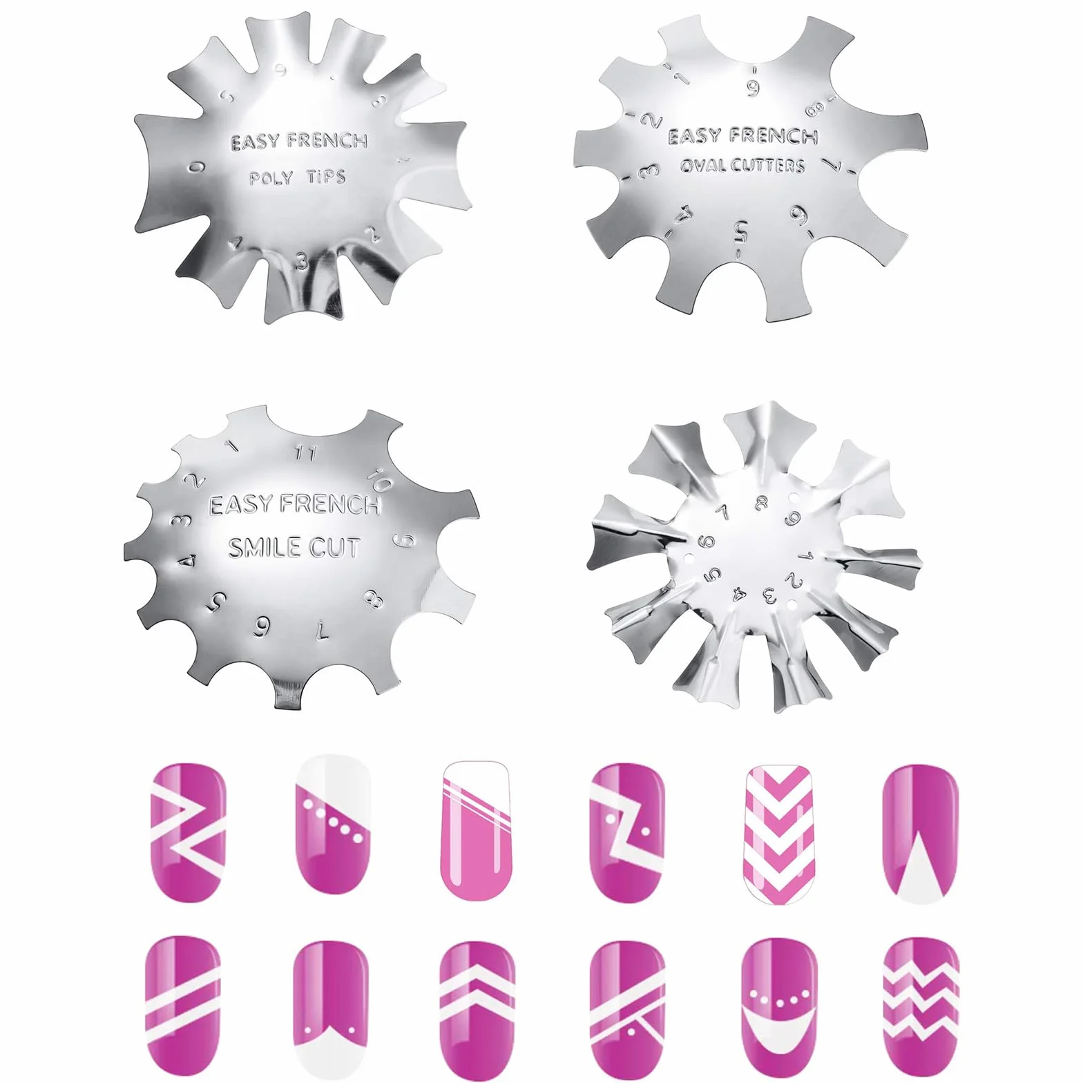 4 pezzi Nail Art Francese Punte Bordo Smile Cut Line Trimmer Metallo Nail Template, French Nails Tagliaunghie，Stencil per Unghie Francesi Tagliabordi per Unghie in Acrilico per Acrilico Gel UV Model