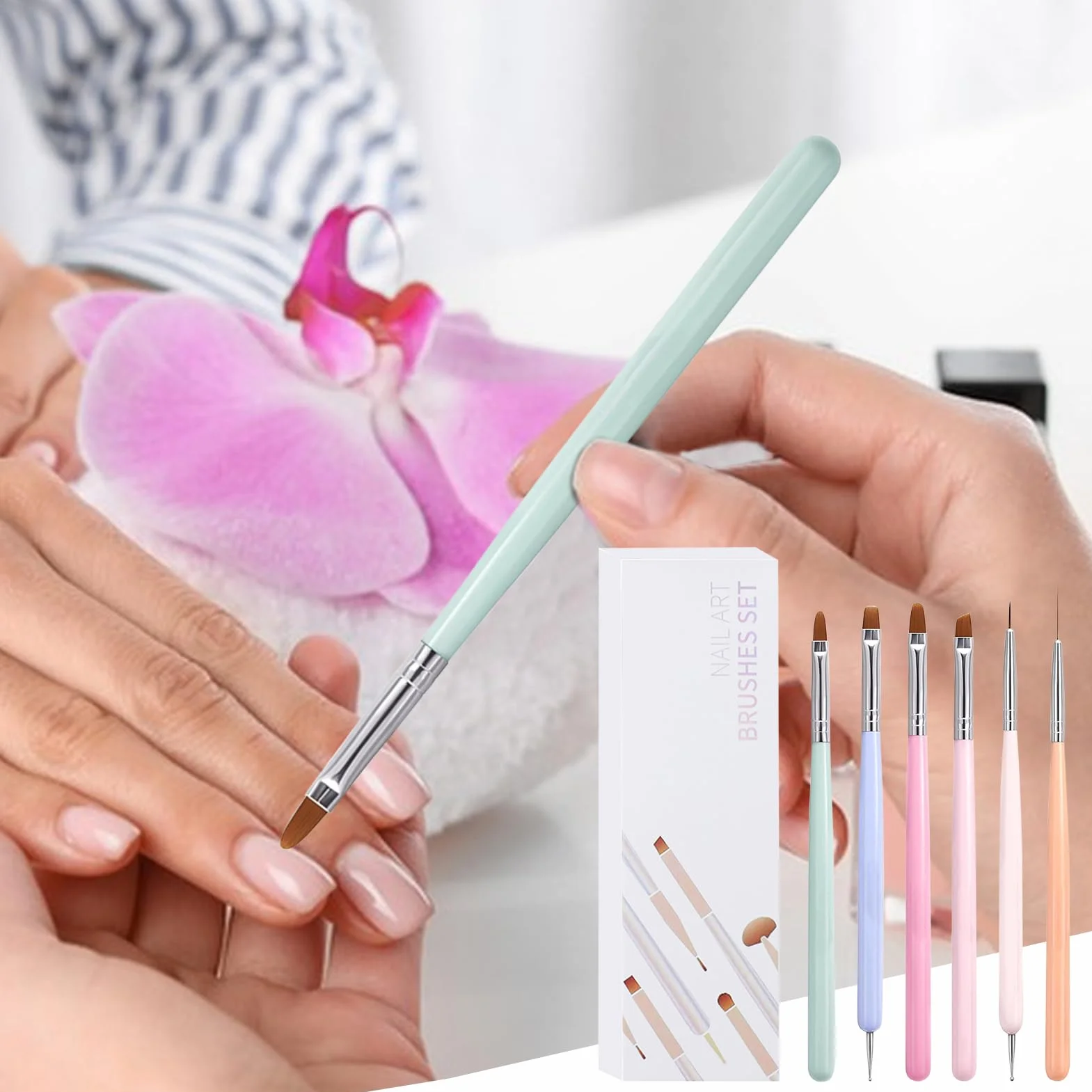 Set Di Pennelli Per Nail Arts, 6 Pezzi Pennelli Unghie Gel Per Design Su Unghie, Strumenti Penne Nail Arts, Set Di Strumenti Manicure A Doppia Testa, Pennellis French Liner Unghies, Per Disegno