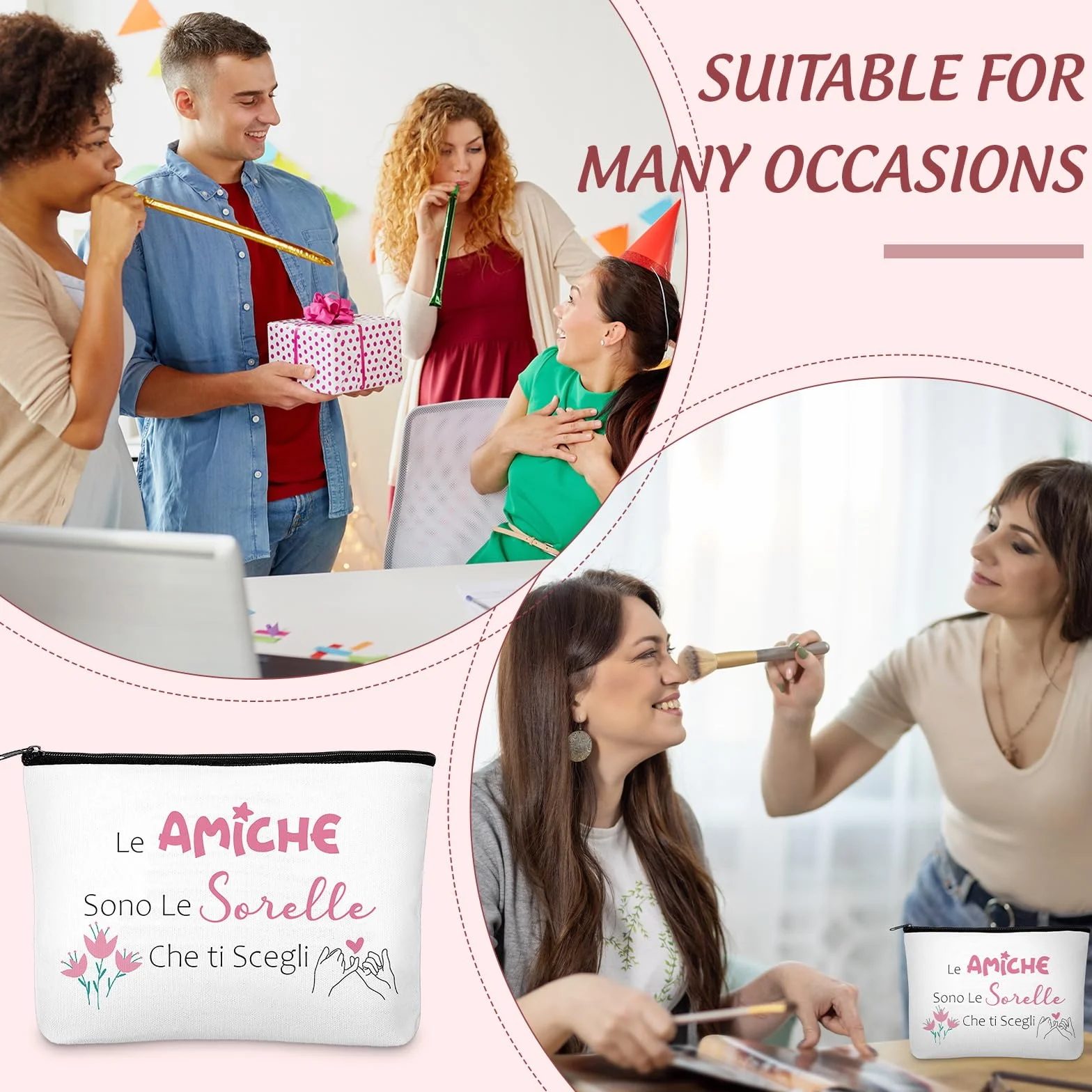 Weewooday Set Regalo per Migliore Amica e Sorella 1 Borsa per Cosmetici 1 Portachiavi dell'Amicizia con Ciondolo a Forma di Fiore Pochette per Trucchi Borsa Toilette Beauty Case per Compleanno