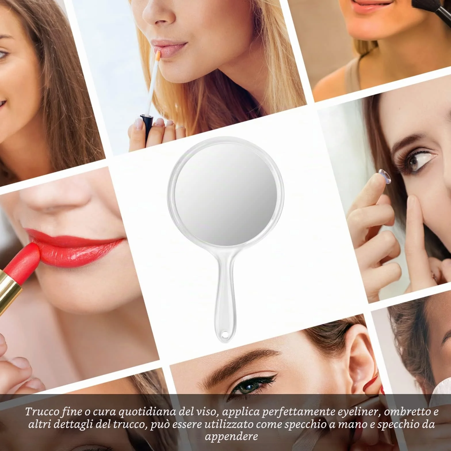 Specchio a Mano Bifacciale con Ingrandimento 1X/3X Rotondo Cosmetico per Trucco