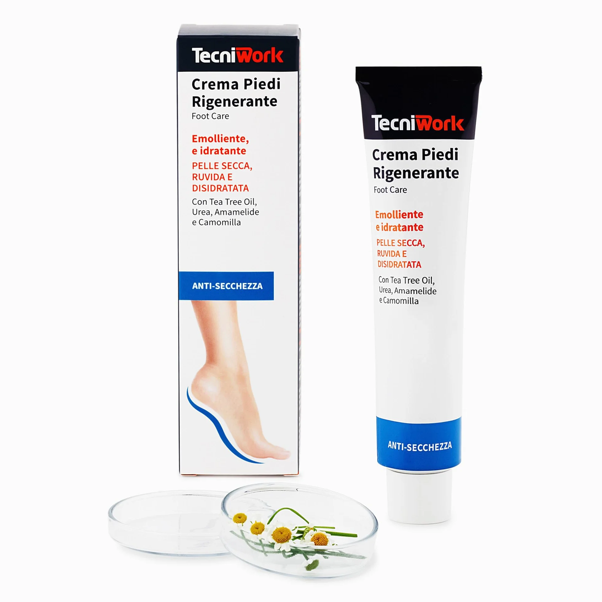 Tecniwork Crema Piedi Rigenerante 75 ml con Tea Tree Oil, Urea, Amamelide e Camomilla