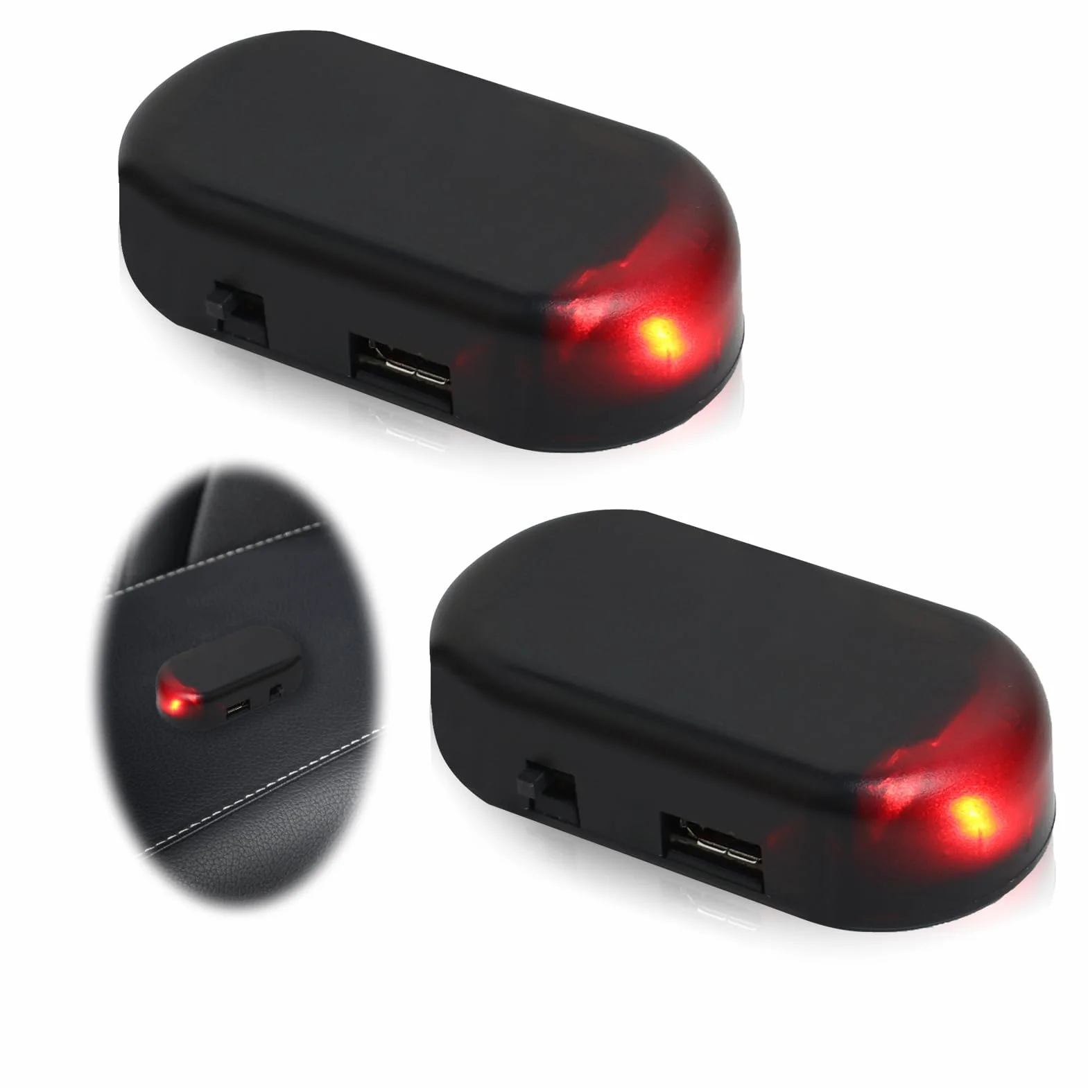 Antifurto Luci LED Segnalazione Flash Lampeggiante Solar Power Simulato Allarme Per Auto USB Rosso