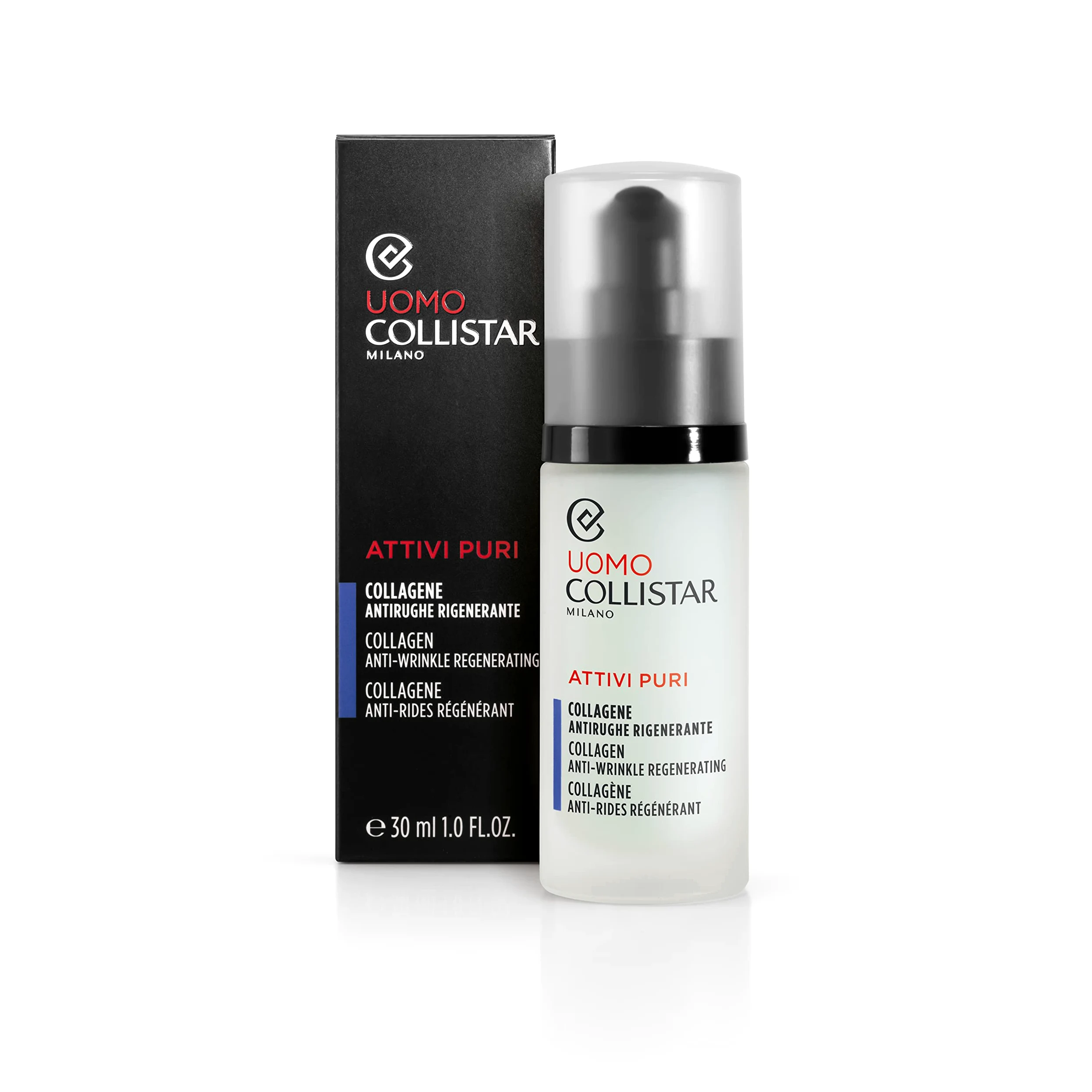 Collistar Linea Uomo Crema Antirughe Rivitalizzante, Previene le Rughe e Rimpolpa Quelle Esistenti dall'interno, 50 ml & Attivi Puri Uomo Collagene Antirughe Rigenerante, 30 ml