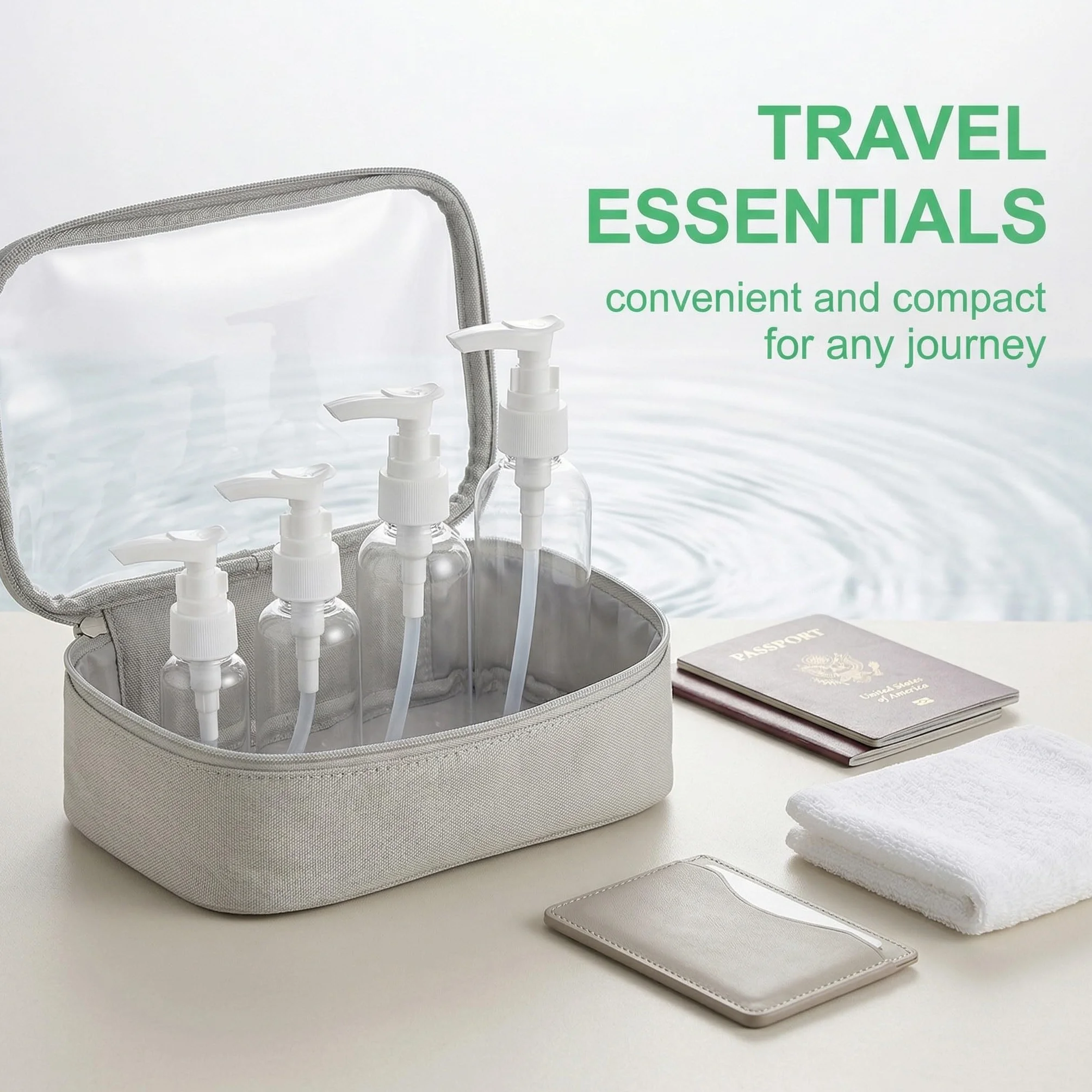4 Pezzi dispenser per crema, 30ml, 50 ml, 80 ml, 100 ml, Trasparente enza senz'aria Flaconi da Viaggio, Boccette Contenitori Ricaricabile Con 3 imbuti, per Cosmetici, Lozione, Bagno, Shampoo Liquidi