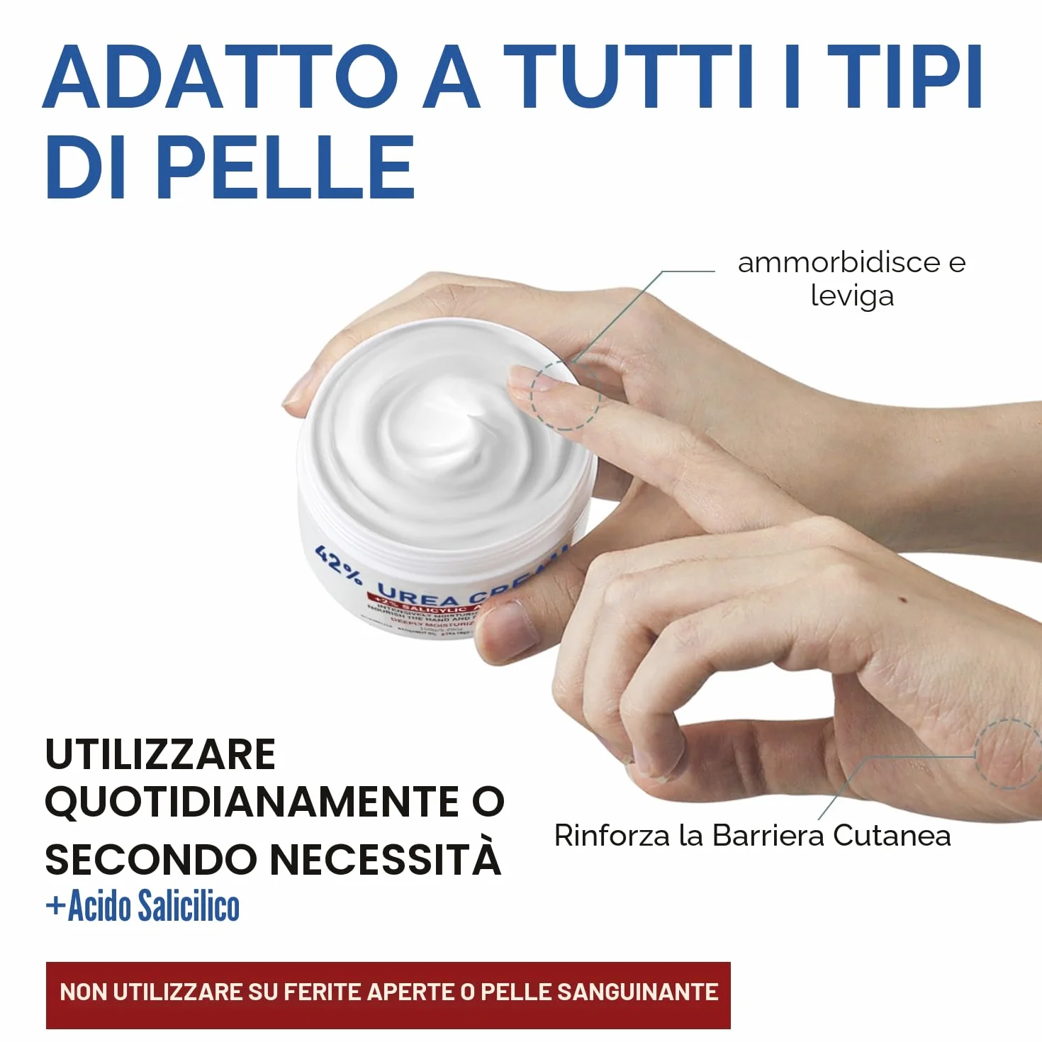 OUKEYA Crema Urea 42% Acido 2% per Piedi Mani Corpo Secco Screpolato, Rimuove Calli Duroni