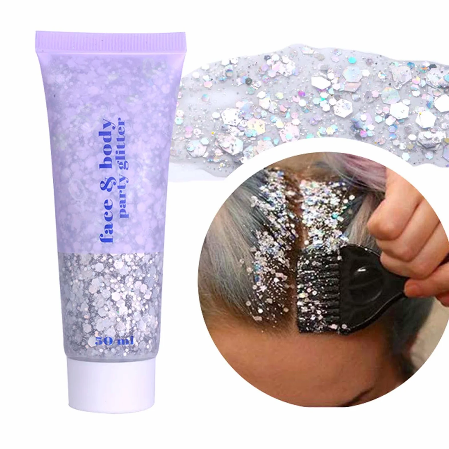 DAGEDA Silver Holographic Body Glitter Festival Makeup Face Glitter per Accessori Rave Ombretto Shimmer, Cosmetici, Lucido Corpo Shimmer Capelli Glitter Gel