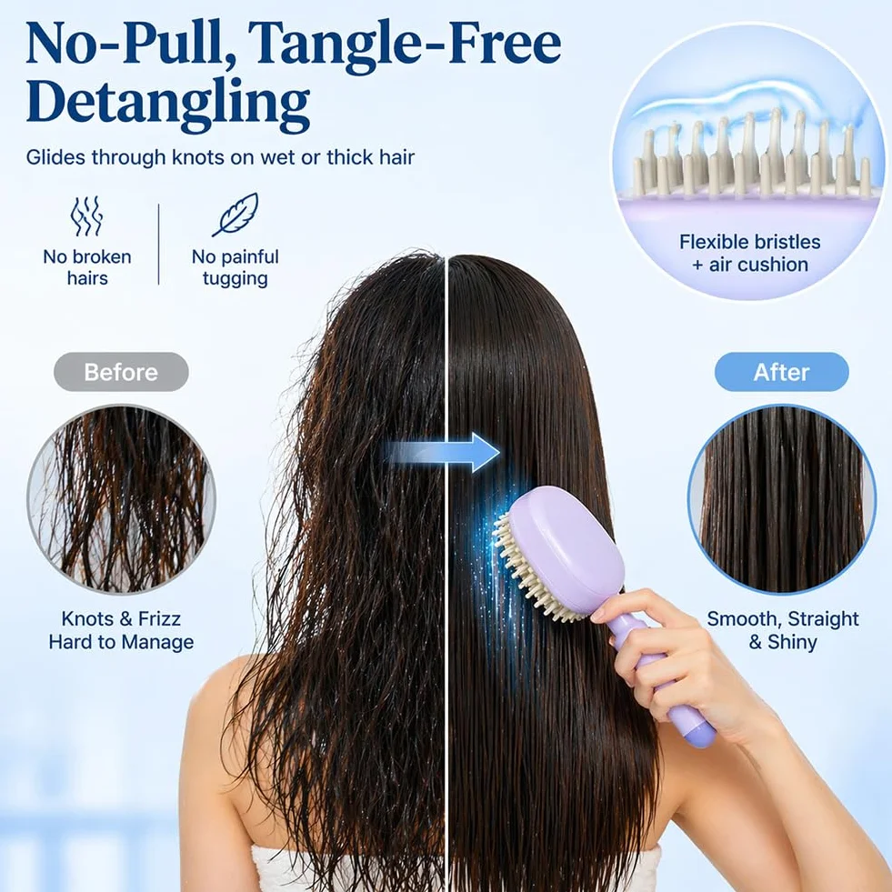 Pettine Elettrico a Nebulizzazione per Donne – Spazzola Ricaricabile a Nano-Nebbia, Districa e Combatte il Crespo, Capelli Secchi, Home Spa, Bianco Crema
