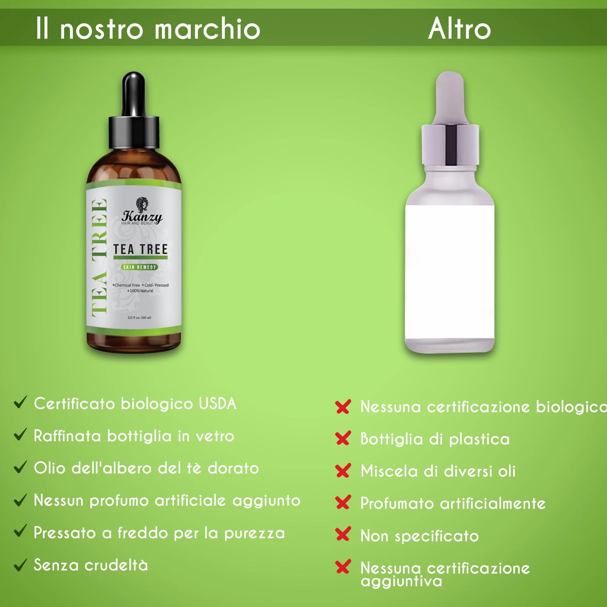Kanzy Tea Tree Oil 60ml Olio Essenziale per Viso, Corpo, Capelli e Aromaterapia