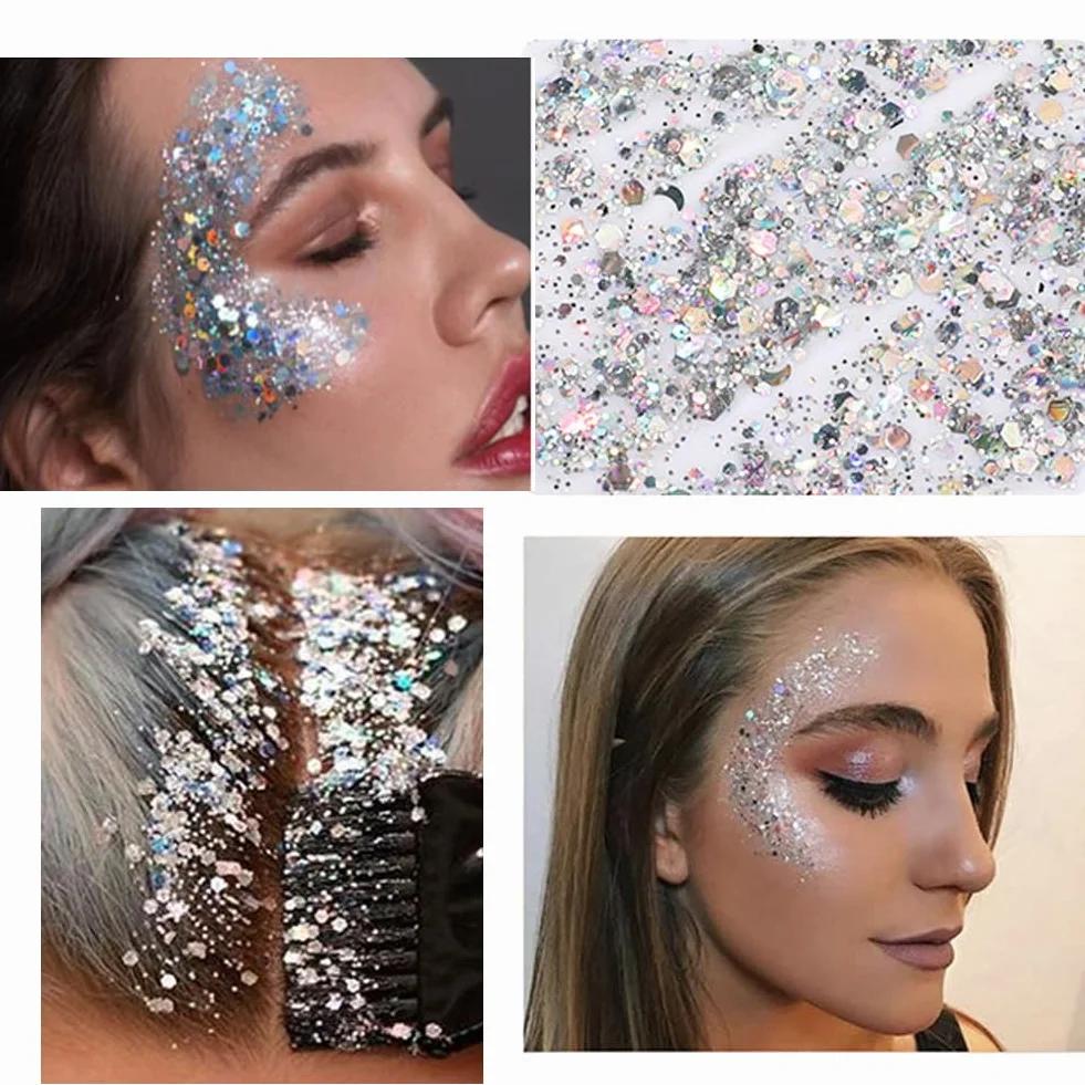 Glitter Body Gel, con lustrini, per festival, prodotto cosmetico per viso, capelli, unghie; trucco di lunga durata, sfavillante, 30 g