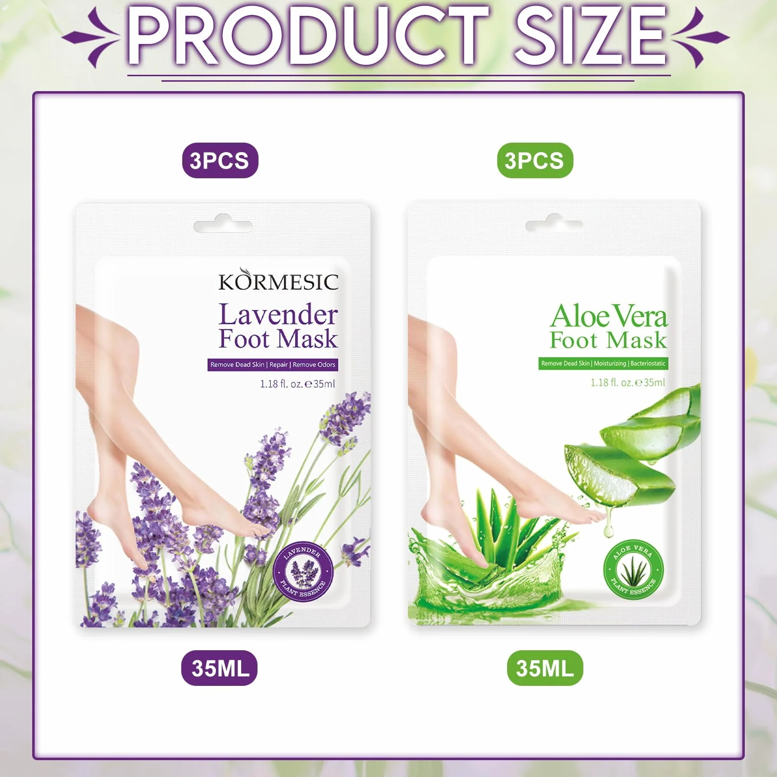 6 paia di maschere per i piedi, maschera idratante per i piedi, cura dei piedis secchi e screpolati, maschera per i piedis per uomini e donne (3 paia di aloe vera + 3 paia di lavanda)