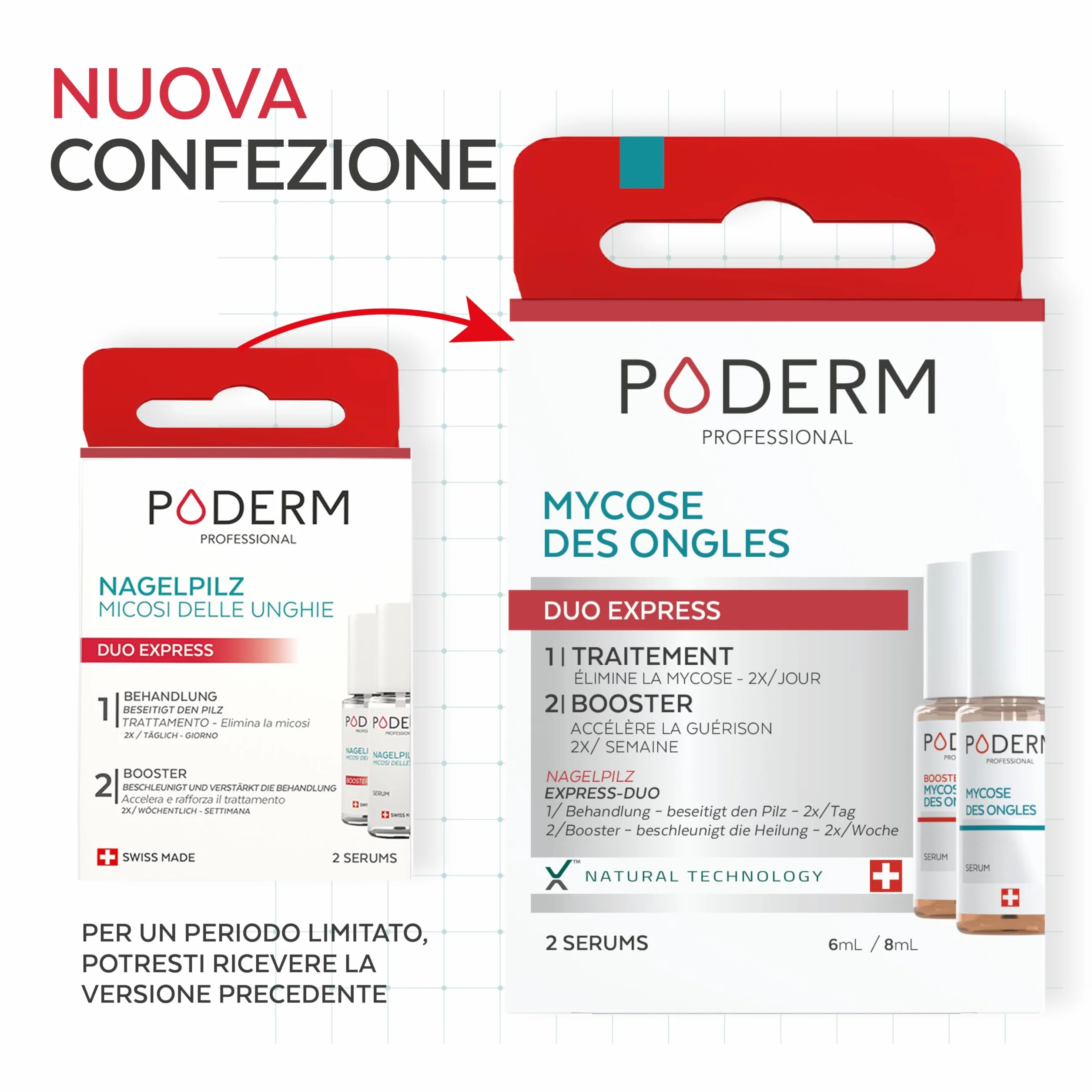 PODERM 2in1 Trattamento Micosi delle Unghie dei Piedi Pack Duo Siero Booster 100% Naturale