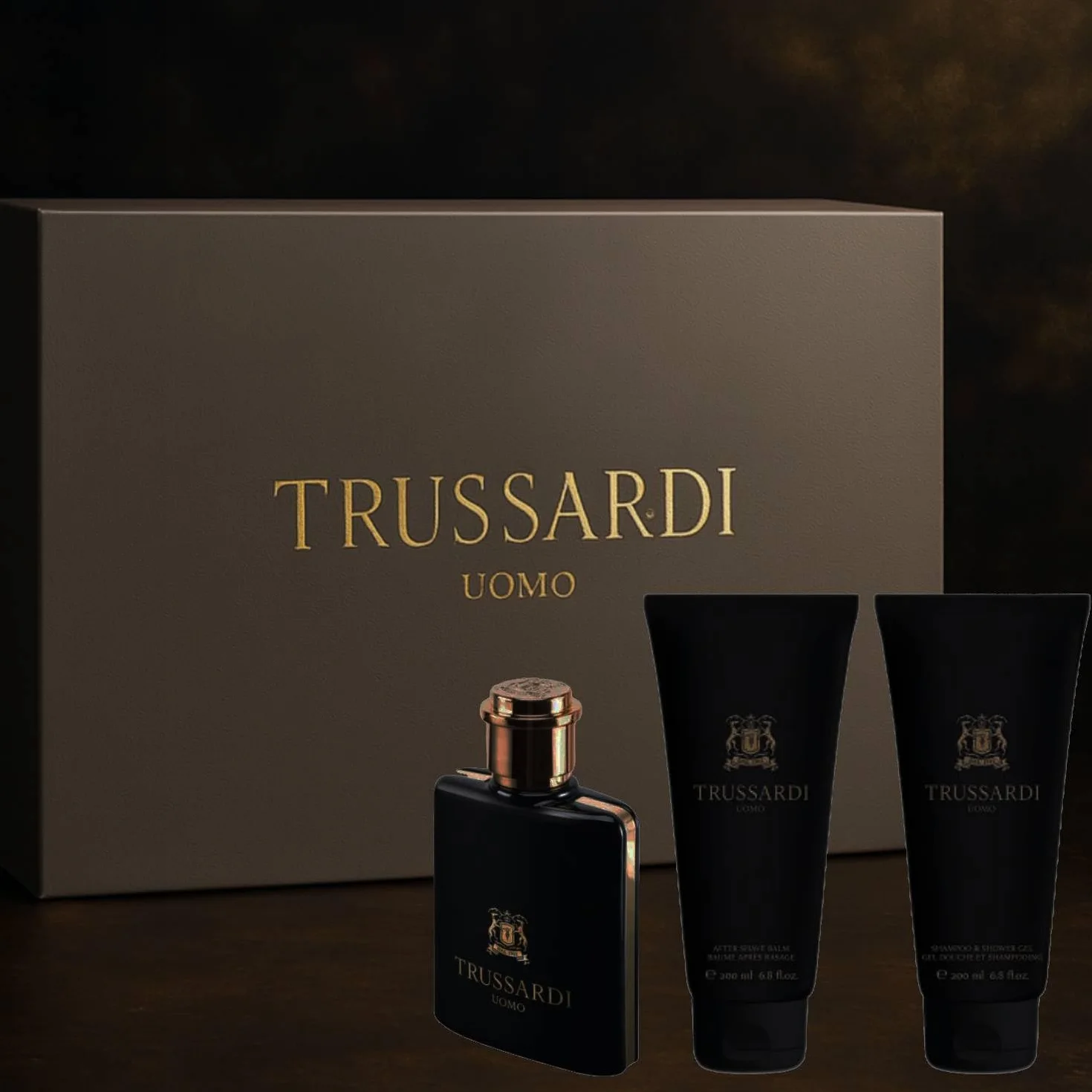 Trussardi Uomo – Confezione Regalo per Lui: Profumo Eau de Toilette 100 ml + Balsamo Dopobarba 200 ml + Gel Doccia Shampoo 200 ml