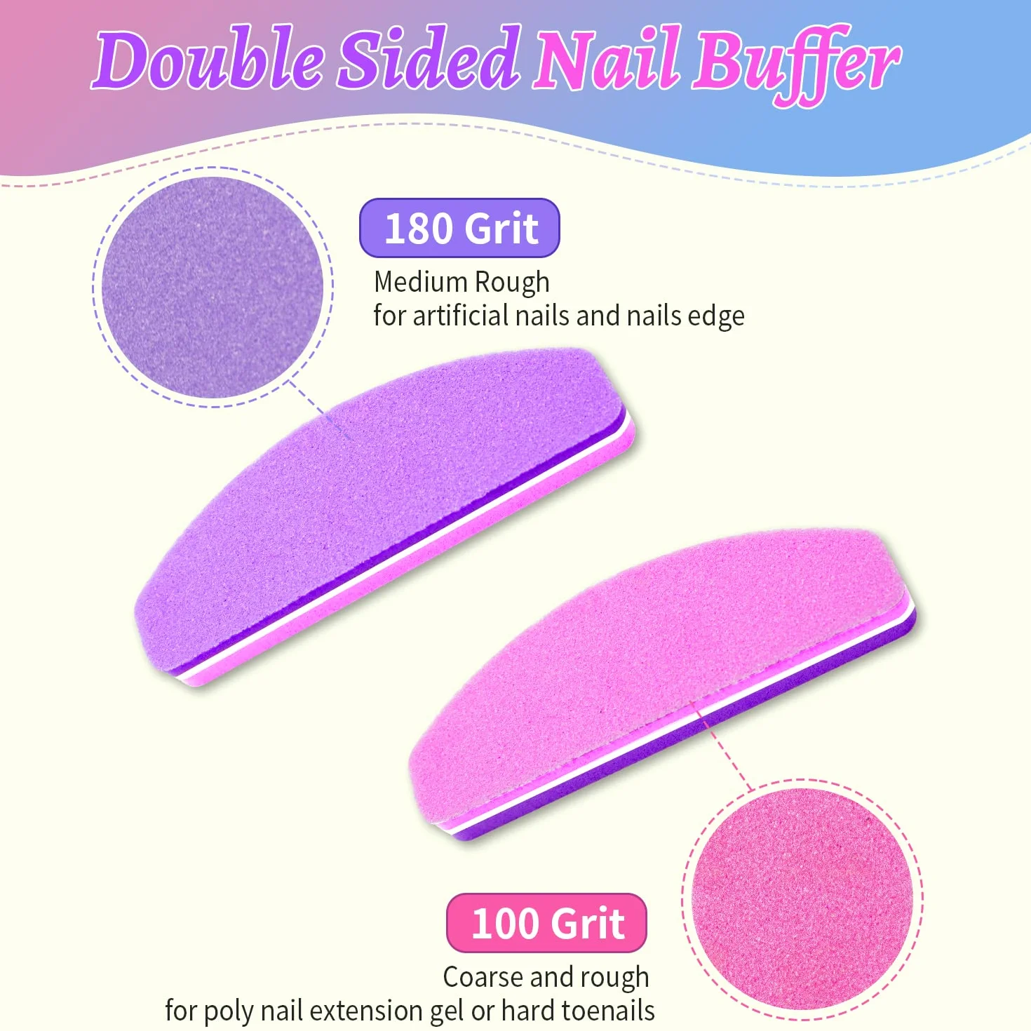 20 Pezzi Buffer Unghie Professionale, Buffer Blocco per Unghie in Gel Acrilico Naturale, 100/180 Buffer per Levigatura per Smalto in Spugna a Doppia Faccia (Rosa & Viola)