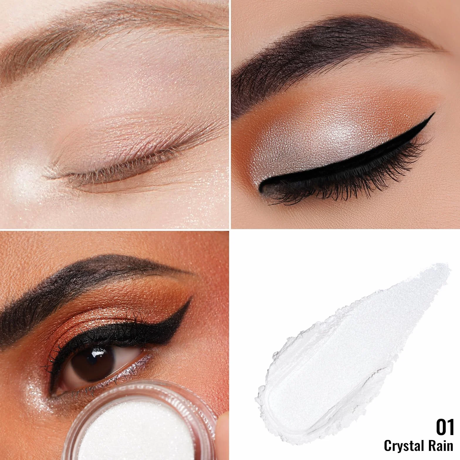 Oulac Ombretto Occhi Glitter Bianco Illuminante Viso Super Impermeabile Lunga Durata 12 Ore Finitura Lucida Scintillante Vegan 06g Crystal Rain