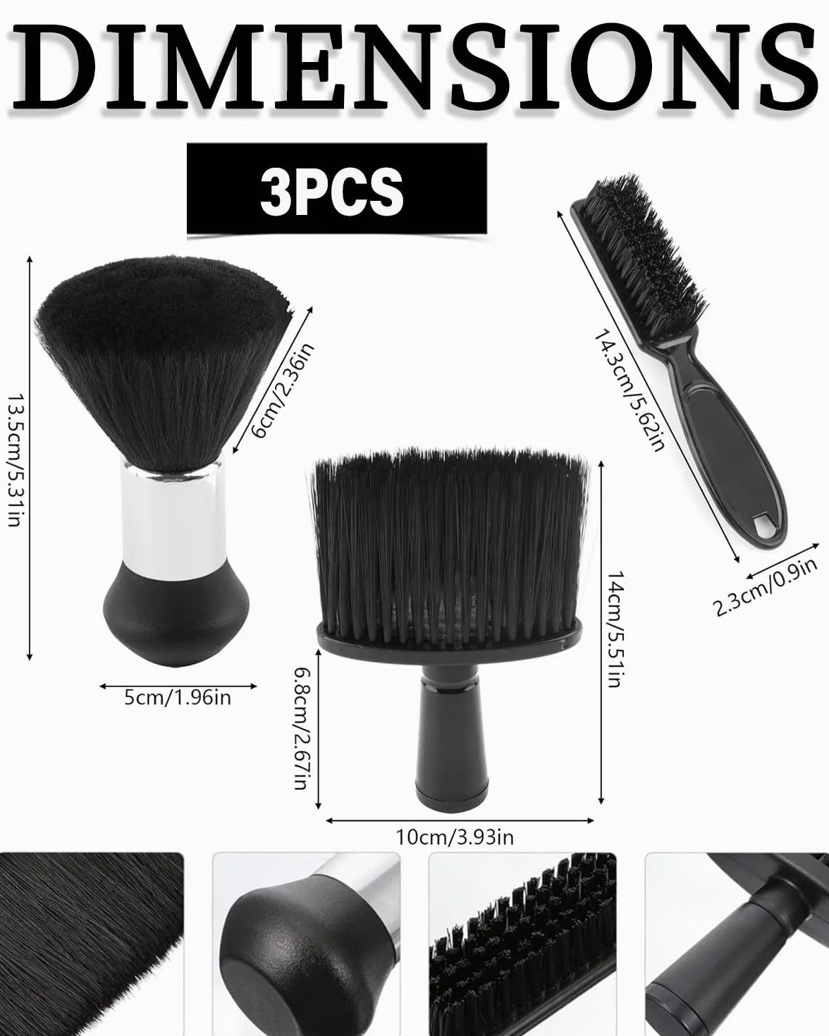 Set da 3 pezzi Barbiere Collo Spazzola - Nero, Pennello da Parrucchiere per Salone