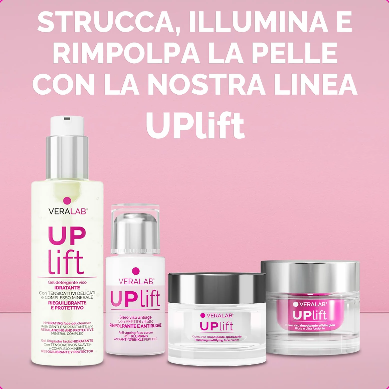Veralab Uplift, Crema Viso Rimpolpante Effetto Glow Anti-Rughe e Anti-Age per Pelli Secche e Mature