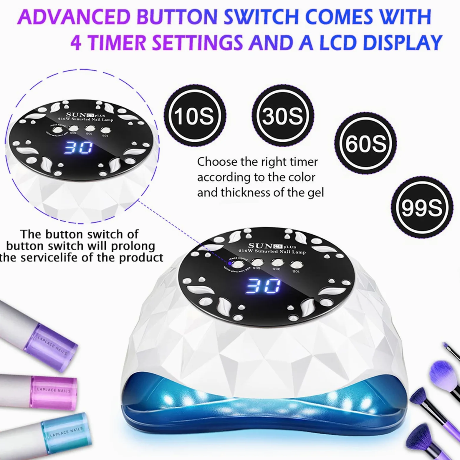 ZYC Lampada a LED 216W Lampada per Unghie per Unghie per Tutte Le ceramiche in Gel Polish Fast Curing con 4 Timer Grande Spazio Spazio Sensore Automatico Unghie