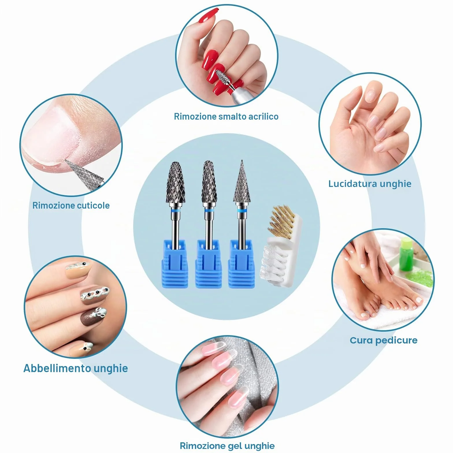 Punte Fresa Unghie Carburo di Tungsteno Grana Media per Rimuovere Gel Acrilico Cuticola, Strumenti Manicure Pedicure 3 Pezzi