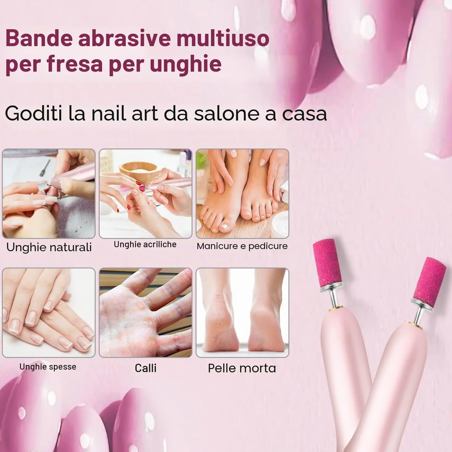 300 Pezzi Bande Abrasive Fini e Grossolane per Unghie 80/120/150/180/240, 2 Punte a Mandrino 2.5MM per Manicure Pedicure