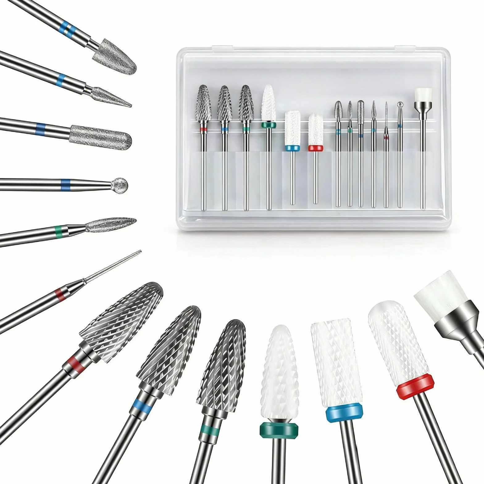 Set 13 punte da trapano per unghie carburo tungsteno ceramica diamantate 3/32 manicure pedicure