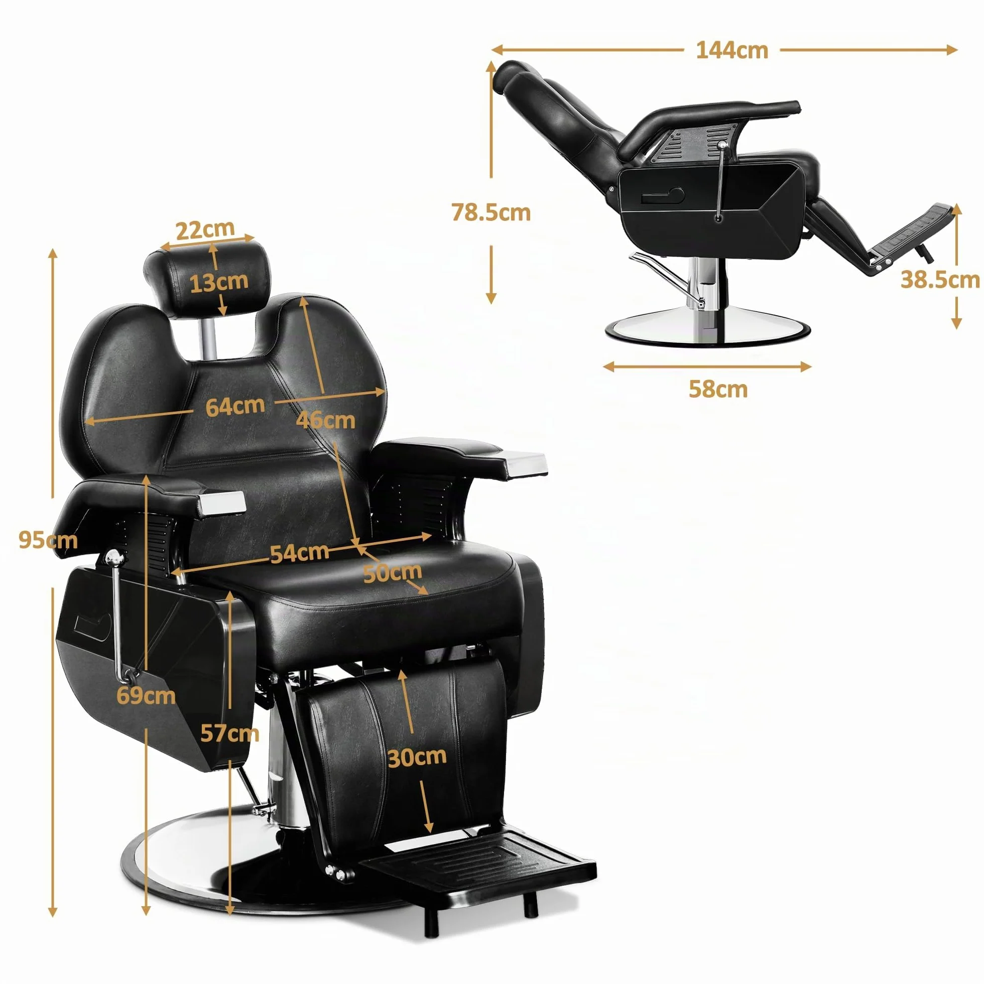 Barberpub Poltrona per parrucchieri Barberpub con poggiatesta, pompa idraulica, girevole a 360° e regolabile in altezza, similpelle, 2687BK