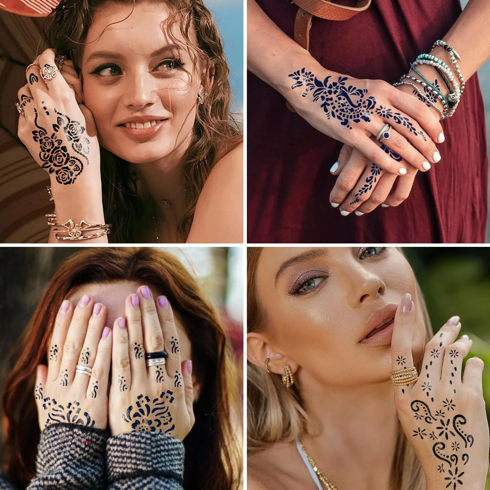 RAZET 20 Fogli Stencil per Tatuaggi per Mani, Modelli Autoadesivi per Palmi e Dita, Adesivi per Tatuaggio Temporaneo Indiano Arabo per Matrimoni e Feste