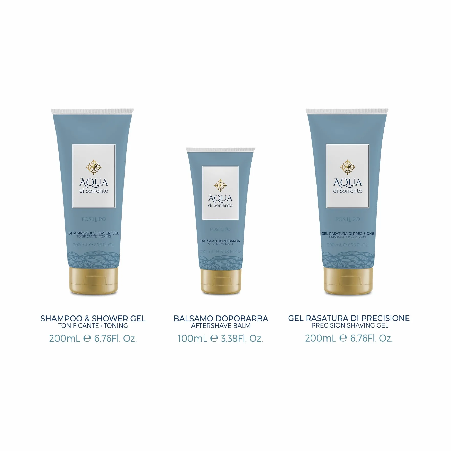 AQUA DI SORRENTO | Posillipo, Confezione Regalo Uomo, Gel Doccia e Shampoo & Shower Gel da 200ml + Balsamo Dopobarba 100ml, Fragranza Agrumata, Floreale e Legnosa
