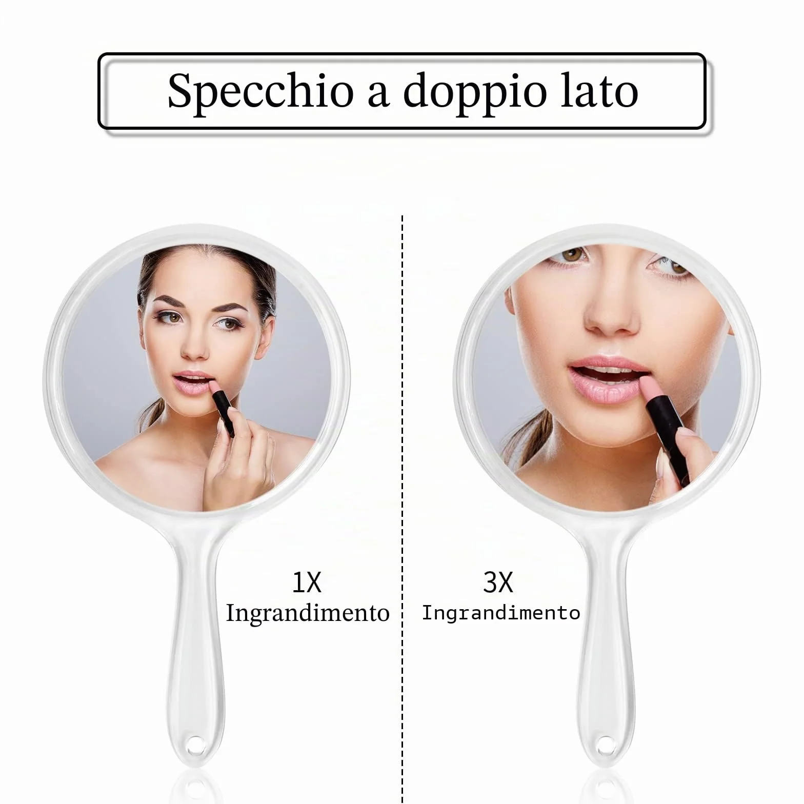 Specchio a Mano Bifacciale con Ingrandimento 1X/3X Rotondo Cosmetico per Trucco