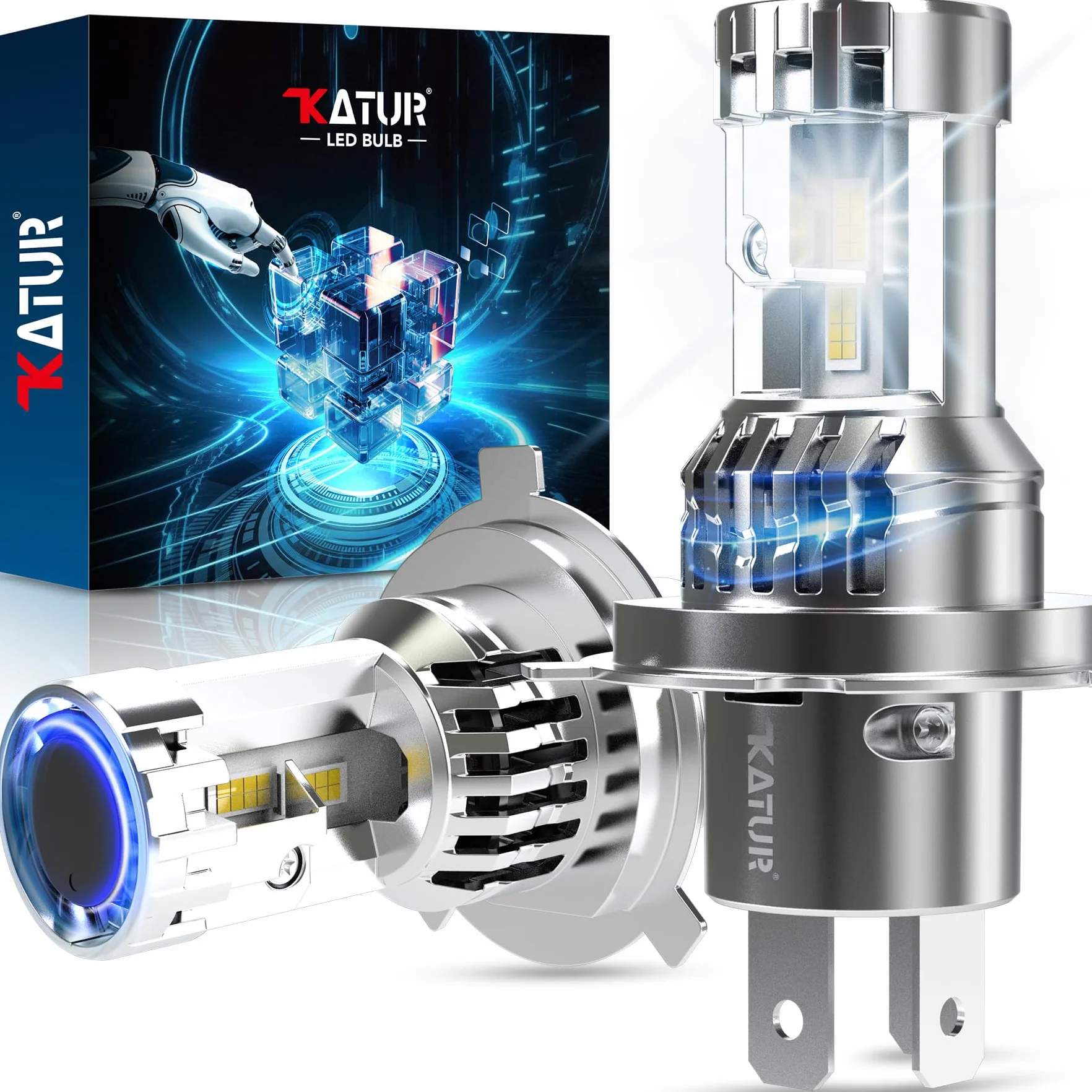 KATUR Lampadina LED H4 40000LM 200W 6000K Bianco Brillante 9003 HB2 Hi/Lo LED Confezione da 2