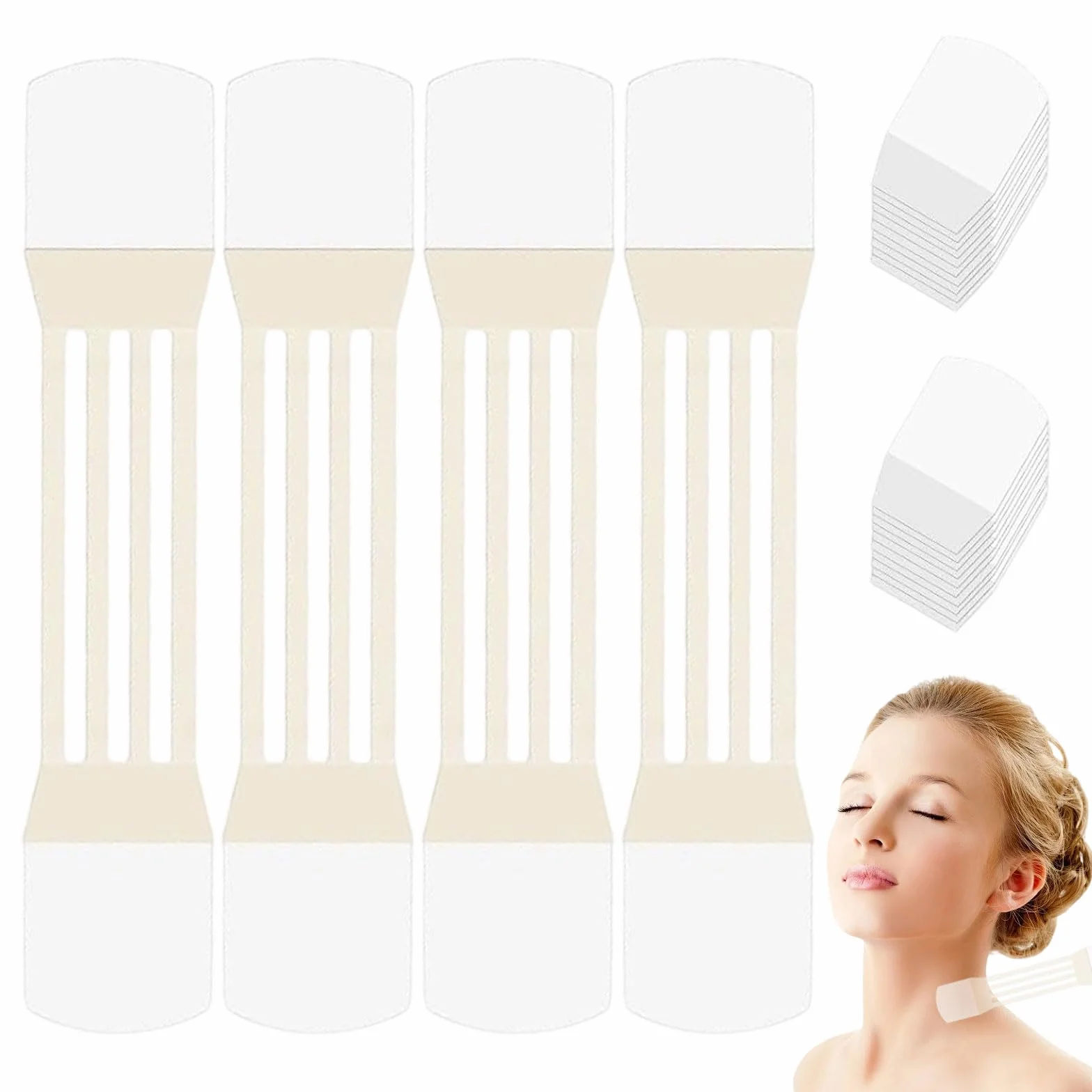 Nastri Serraggio Della Pelle Collo, 24 Patch Invisibili Lifting con 4 Bande Color Pelle e 20 Ricambi, Impermeabile per Donne e Uomini, Eventi e Foto, 20.5x4 cm
