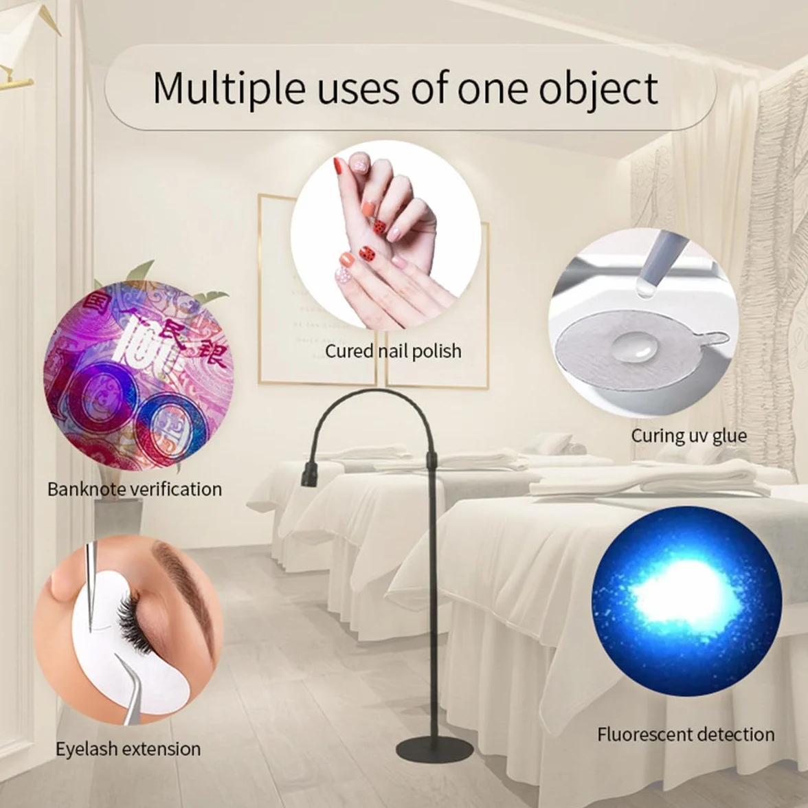 Lampada Uv Per Polimerizzazione Colla, Lampada Per Estensione Ciglia Uv Led + Benda Sull'Occhio + Occhiali + Interruttore A Pedale, Dimensione Spot Regolabile,Colla Polimerizza In 1-3 Secondi,White