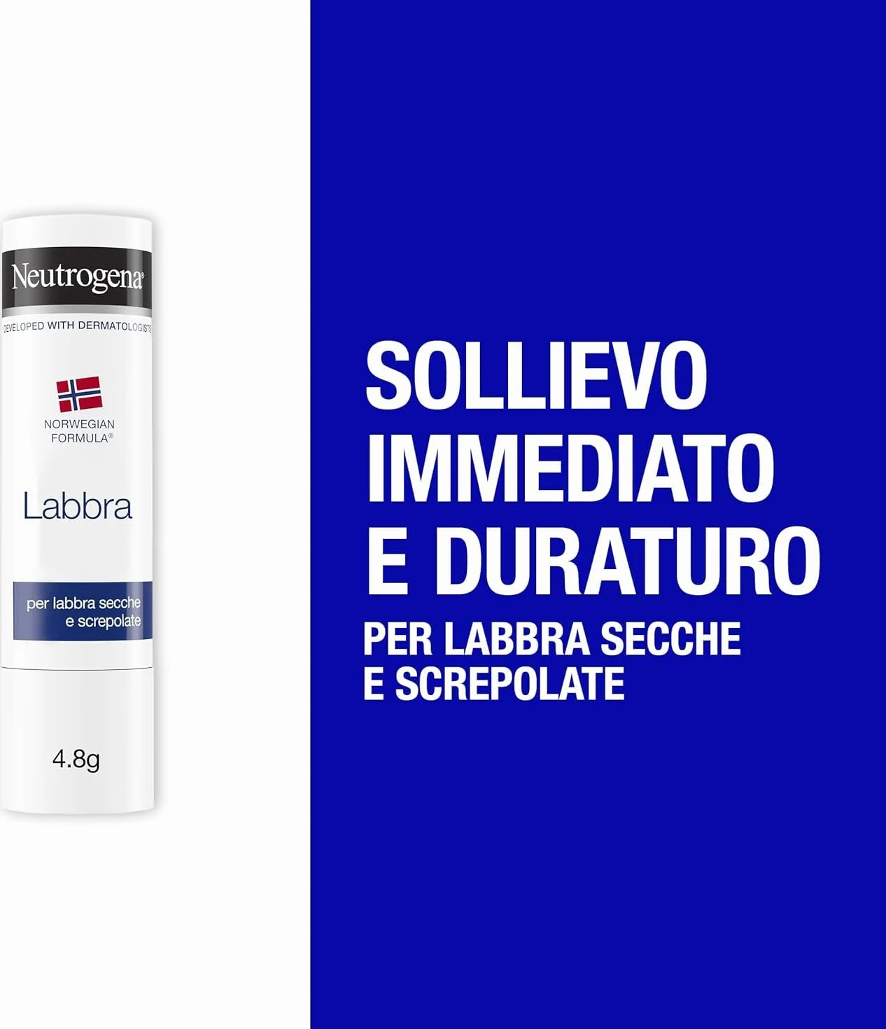 Neutrogena Formula Norvegese Balsamo Labbra Stick 4.8 g, Burrocacao protettivo per labbra secche, Idratante con Glicerina