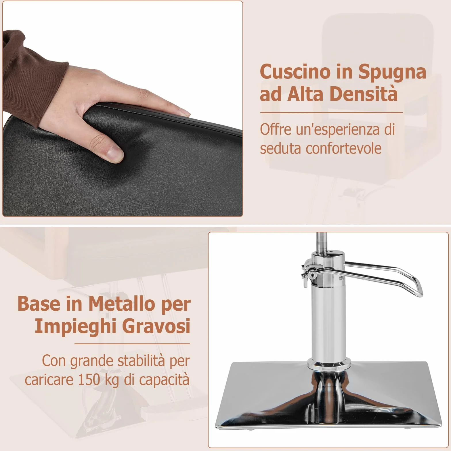 COSTWAY Poltrona da Barbiere, Sedia da Barbiere Girevole a 360°, Regolabile in Altezza 50-65 cm, con Braccioli in Legno Massello, Portata 250 kg