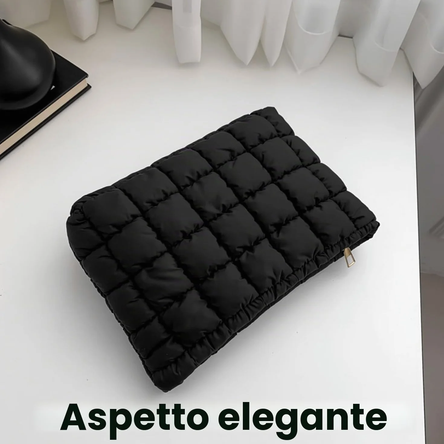 Borsa per trucchi trapuntata Puffy, borsa per cosmetici, organizer da viaggio per articoli da toeletta, pochette da donna