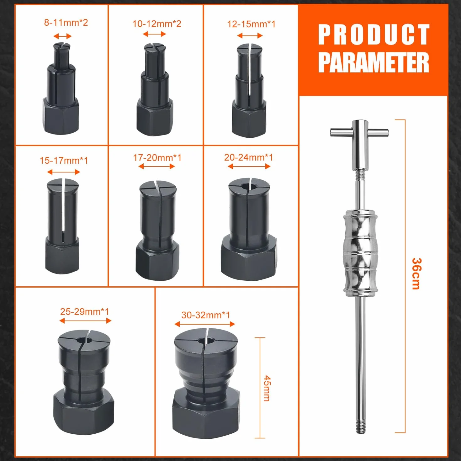 Kit di estrattori per cuscinetti interni per fori ciechi 8-32 mm con martello scorrevole e pinze espandibili 13 pezzi