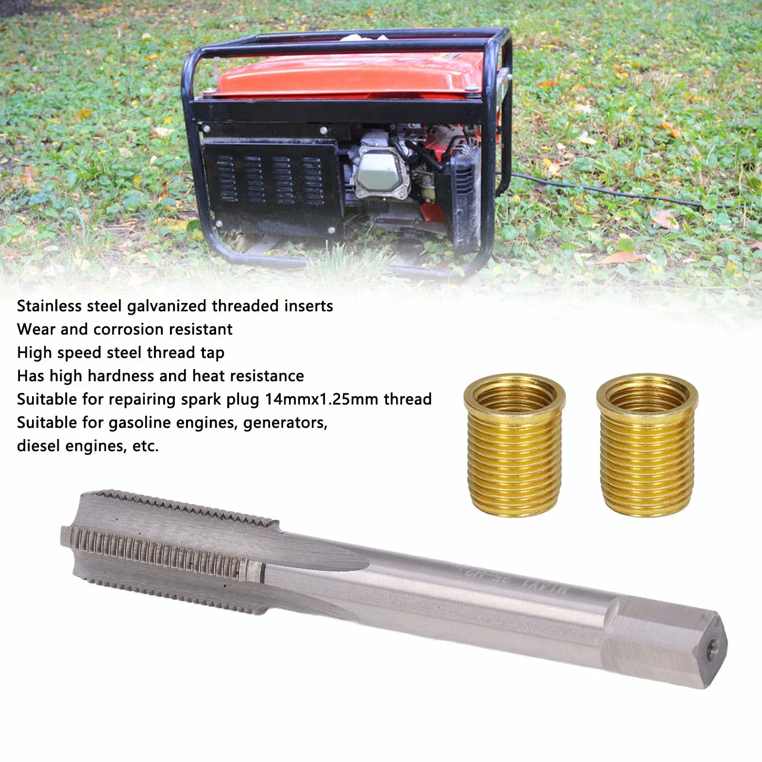 Ejoyous Strumenti di Riparazione Filettatura Candela M12 x 1,25 M14 x 1,25 Inserti Filettati Metallo TapKit