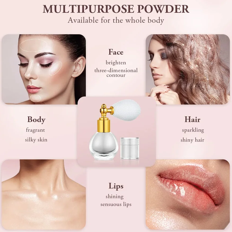 AOOWU Spray glitterato illuminante, polvere scintillante per corpo e capelli