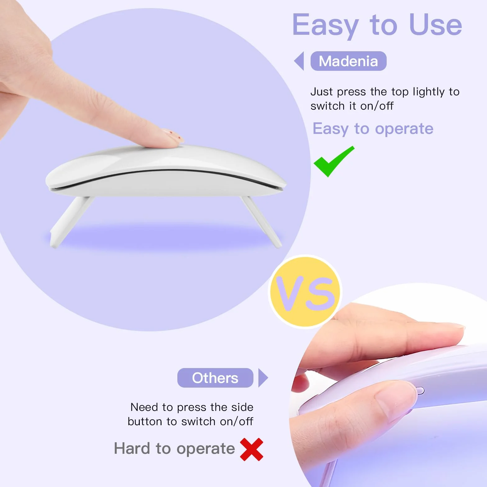 Madenia Mini lampada UV LED Unghie, 6W USB Portatile Lampada Unghie, Mini Lampada UV con 60s Timer, Fornetto Unghie Semipermanente per Smalto Gel, Shellact per Principianti (Bianco)