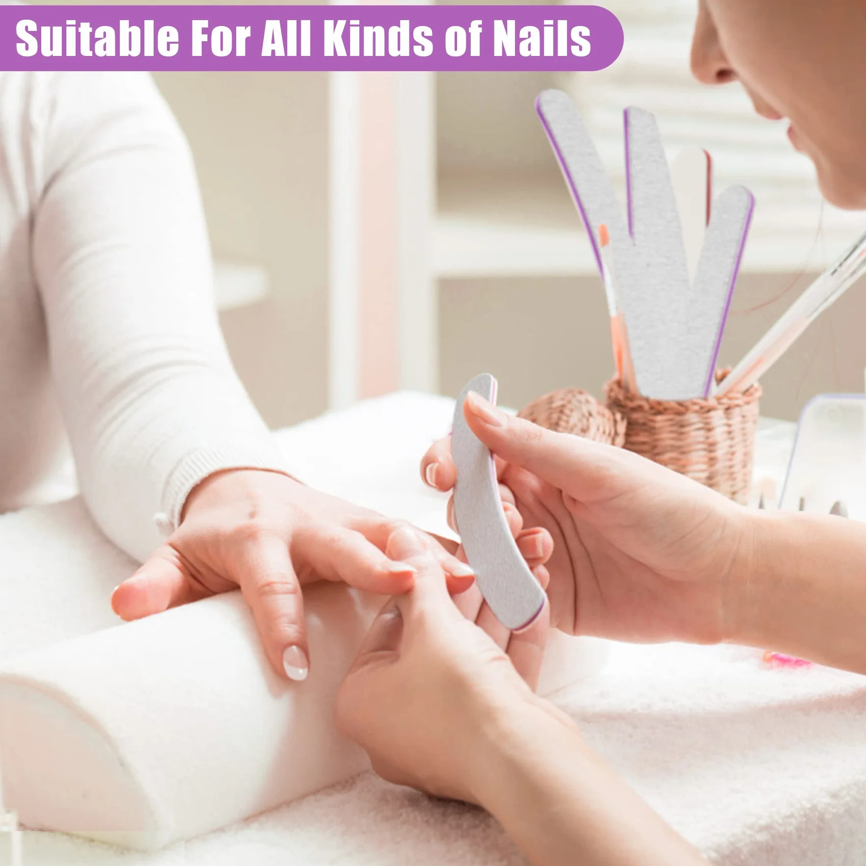 50 Lime per unghie professionali, lime per unghie 100 180, Lima Unghie Gel a Doppio lato per Manicure Nail Art, Carta vetrata Lima Unghie Colore Grigio - Nucleo Viola Forma Diritta