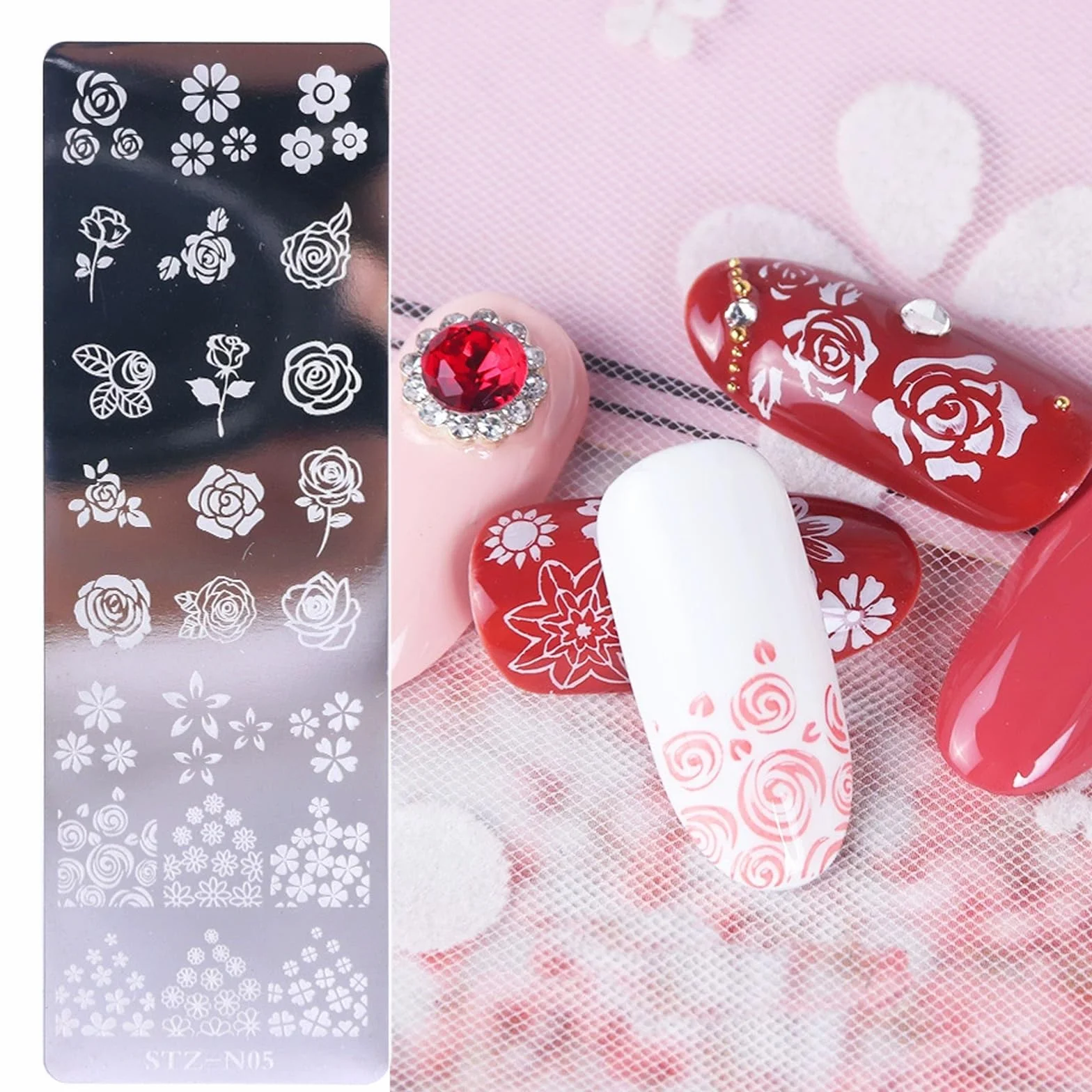 6pcs Set di Nail Art Stamping, Nail Template Piastra per Unghie,Mescolare Unghie Piastre Manicure Nail Piastra, UnghieTimbro Scraper Piatti Templates
