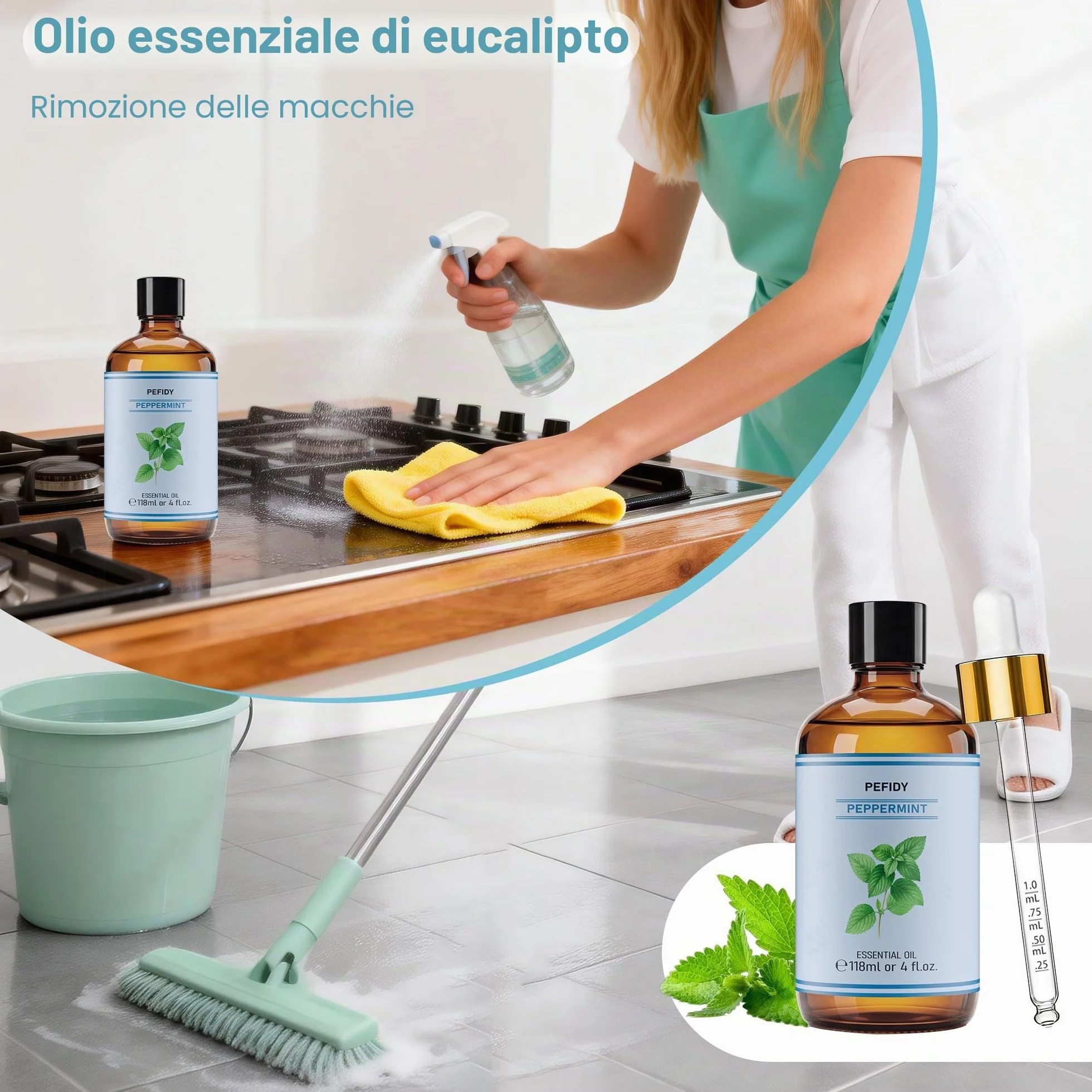 Olio Essenziale Menta Piperita 118ml 100% Naturale per Aromaterapia