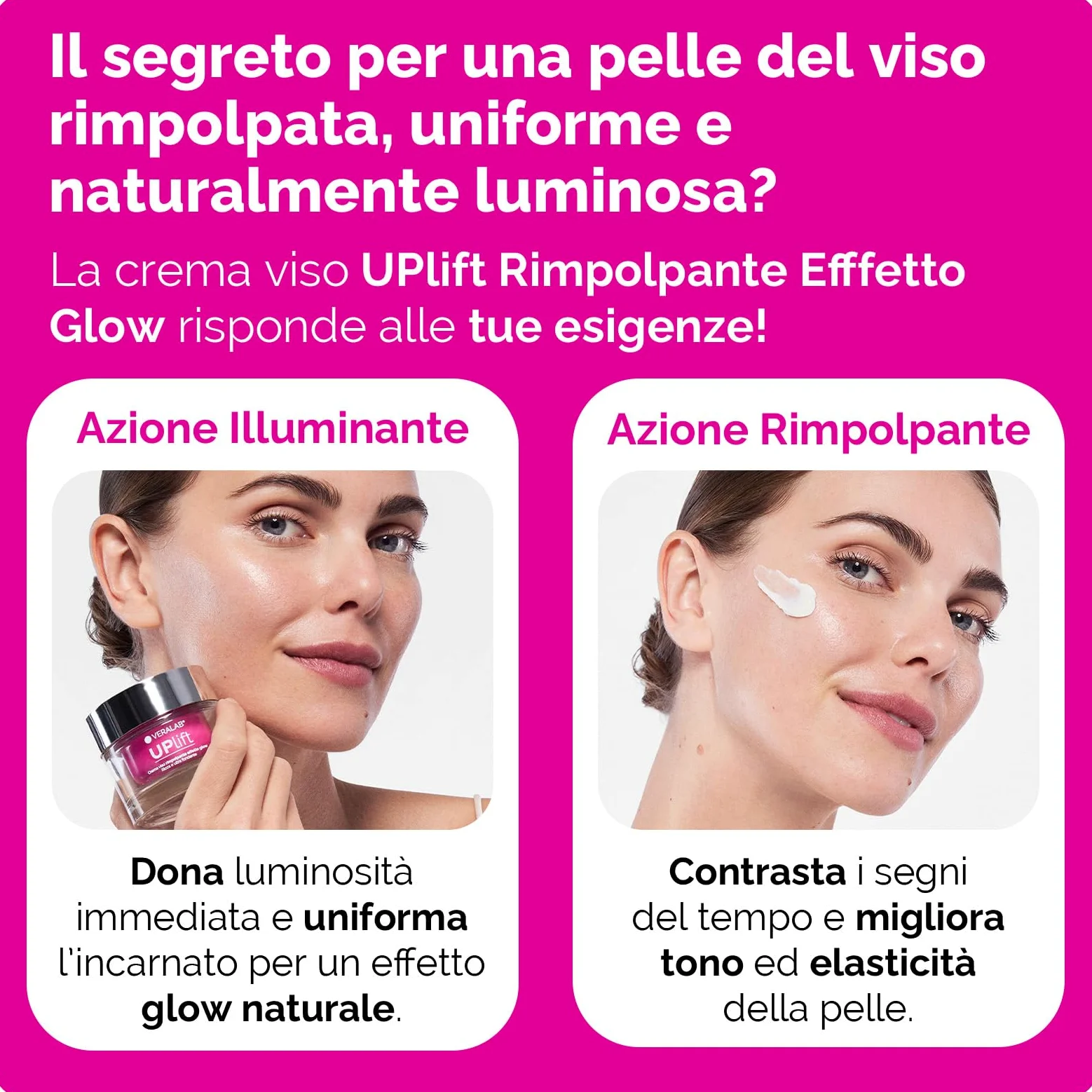 Veralab Uplift, Crema Viso Rimpolpante Effetto Glow Anti-Rughe e Anti-Age per Pelli Secche e Mature