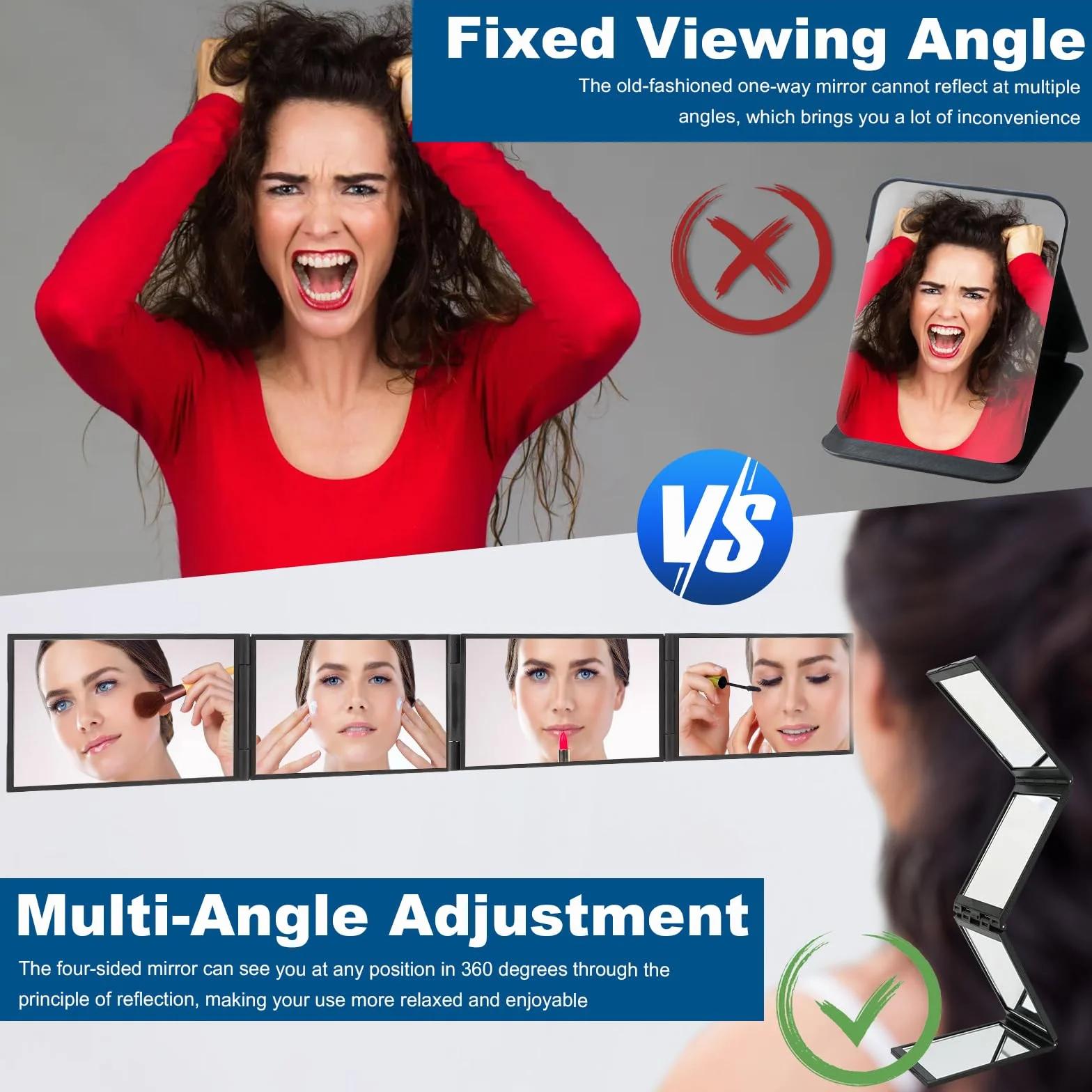 Specchio Pieghevole 360° Portatile per Trucco e Taglio Capelli