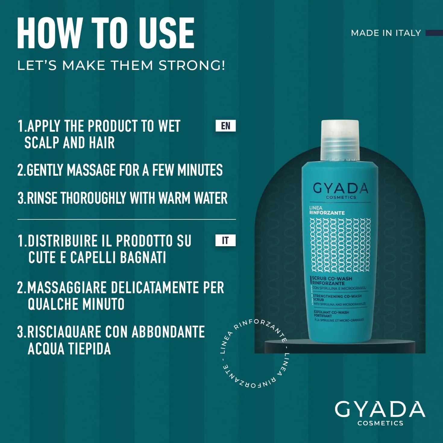 Gyada Cosmetics, Scrub CoWash Rinforzante con Spirulina, Detergente ed Esfoliante, con Microgranuli Vegetali di Nocciole e Mandorle, per Lavaggi Frequenti e Delicati, con Avena e Ginseng, 200 ml