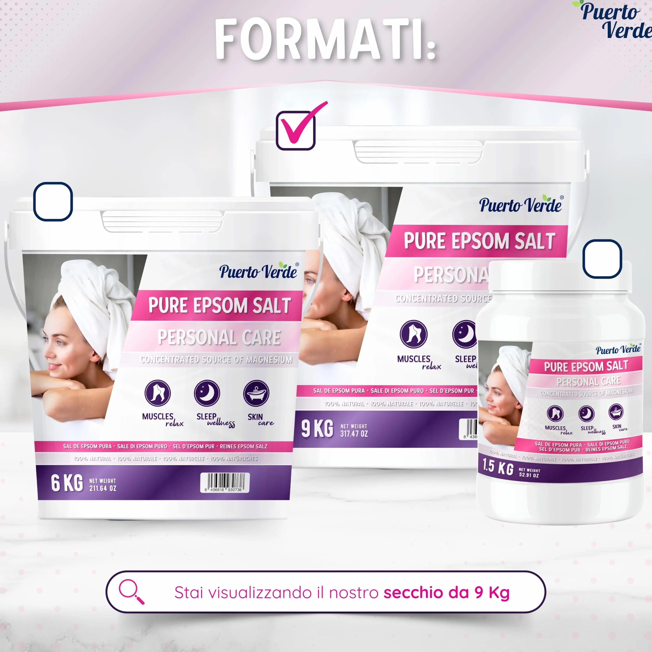 • Sale di Epsom Puro 9 Kg. Fonte Concentrata di Magnesio. Sale da Bagno a Rapida Dissoluzione per il Rilassamento Muscolare e il Buon Sonno. Cura di Pelle e Capelli. Produzione Europea.