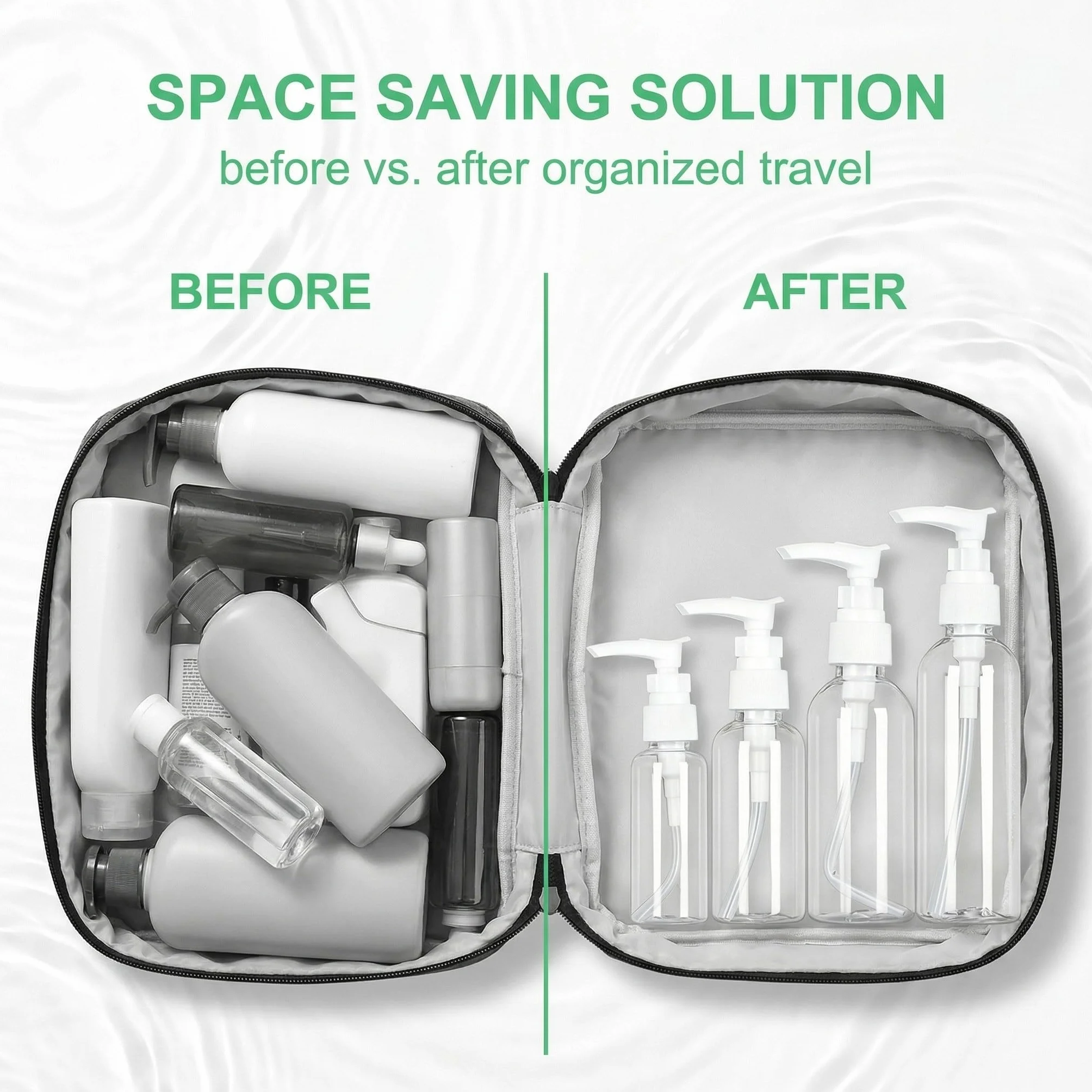 4 Pezzi dispenser per crema, 30ml, 50 ml, 80 ml, 100 ml, Trasparente enza senz'aria Flaconi da Viaggio, Boccette Contenitori Ricaricabile Con 3 imbuti, per Cosmetici, Lozione, Bagno, Shampoo Liquidi