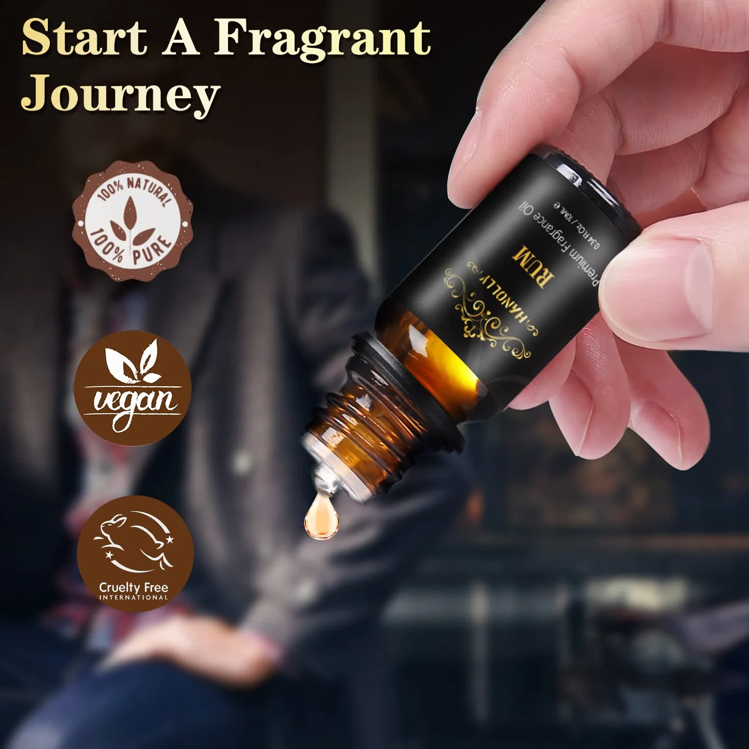 HANOLLY Oli Essenziali per Diffusori 6x10 ml, Olio Essenziale Naturale per Aromaterapia, Legno di Sandalo, Cedro, Tabacco Dolce, Rum, Colonia, Pelle